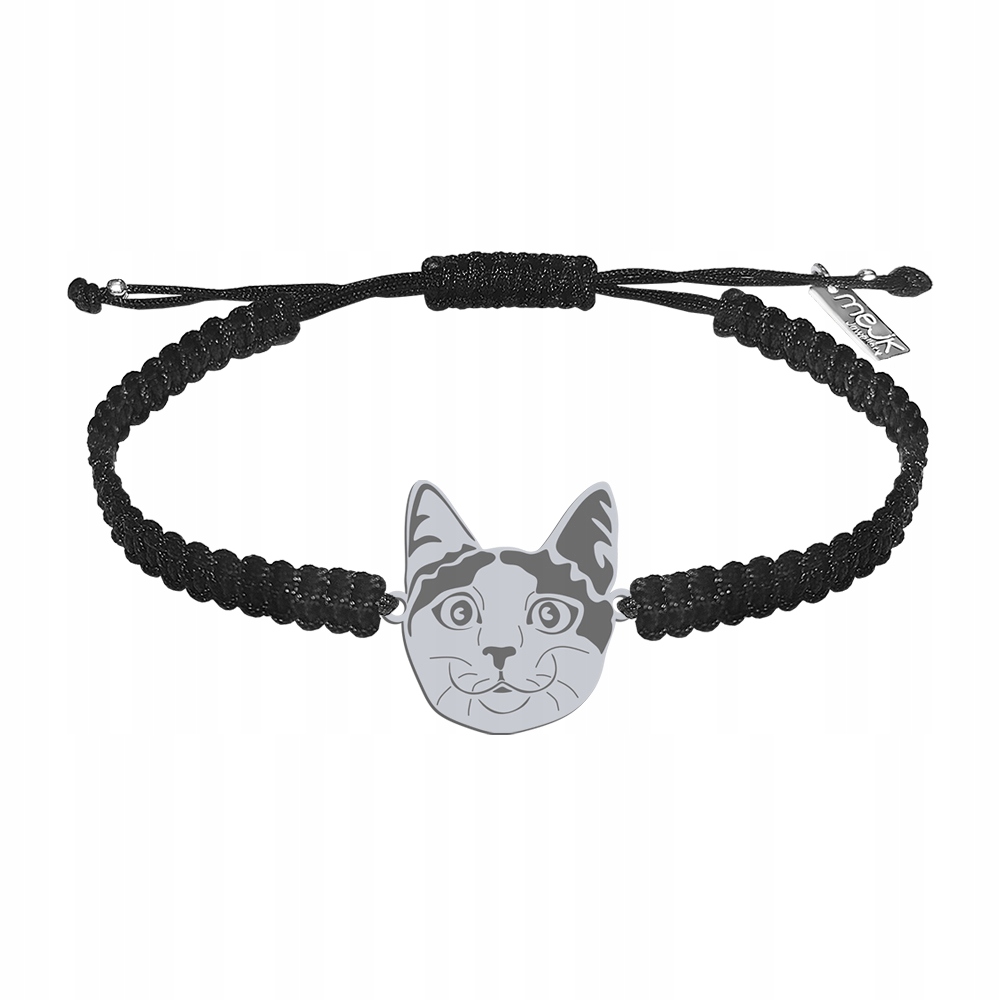 Stříbrný náramek Japonská kočka Bobtail 925 Makramé Šperky Gravírování