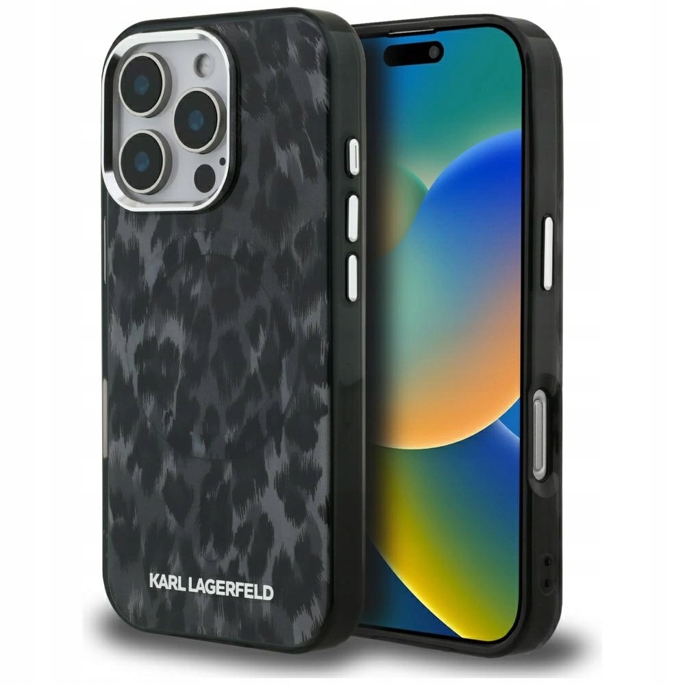Pouzdro Karl Lagerfeld IML Leopard Pattern MagSafe pro iPhone 16 Pro Max černé