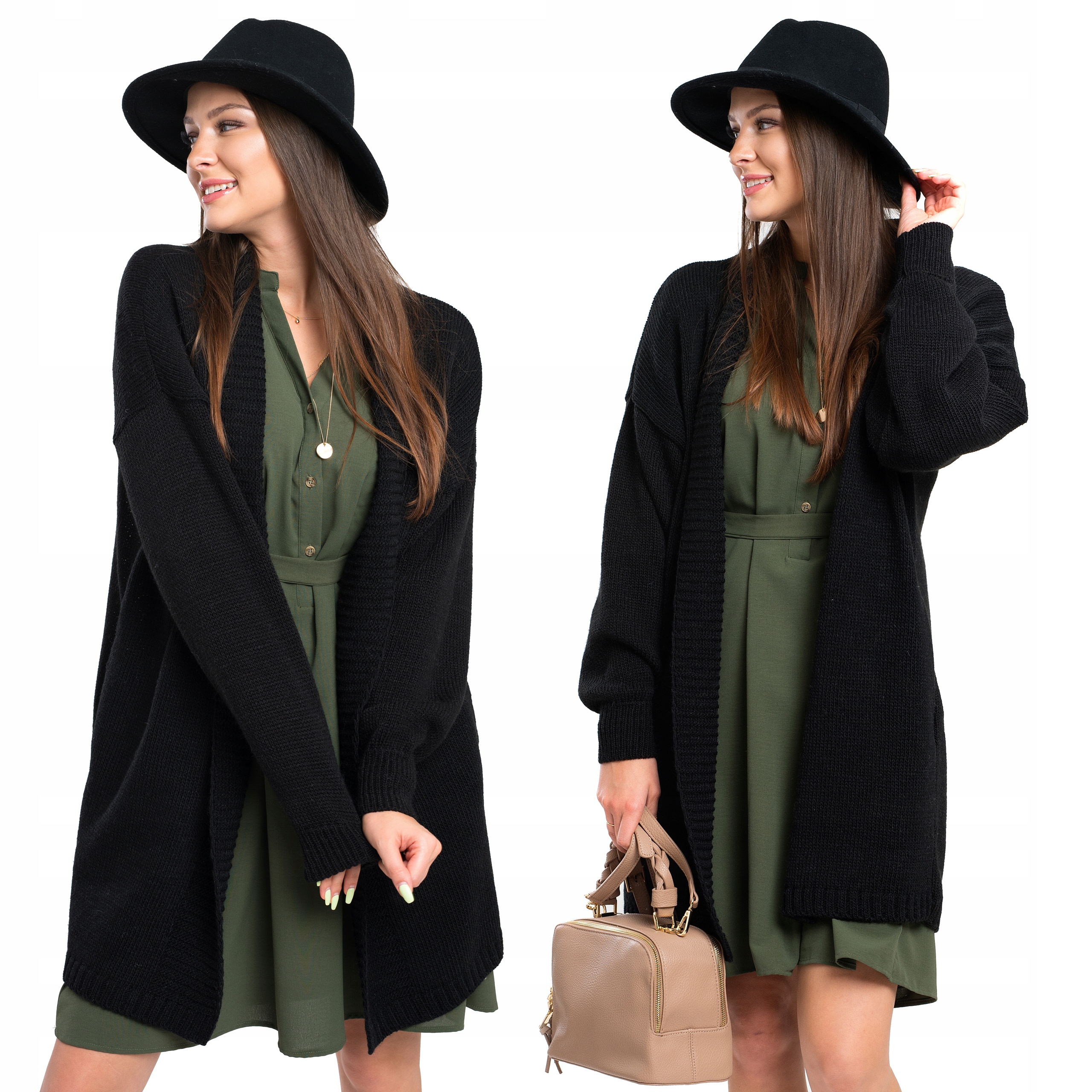 

Mishel Klasyczny Kardigan Sweter Z Kieszeniami