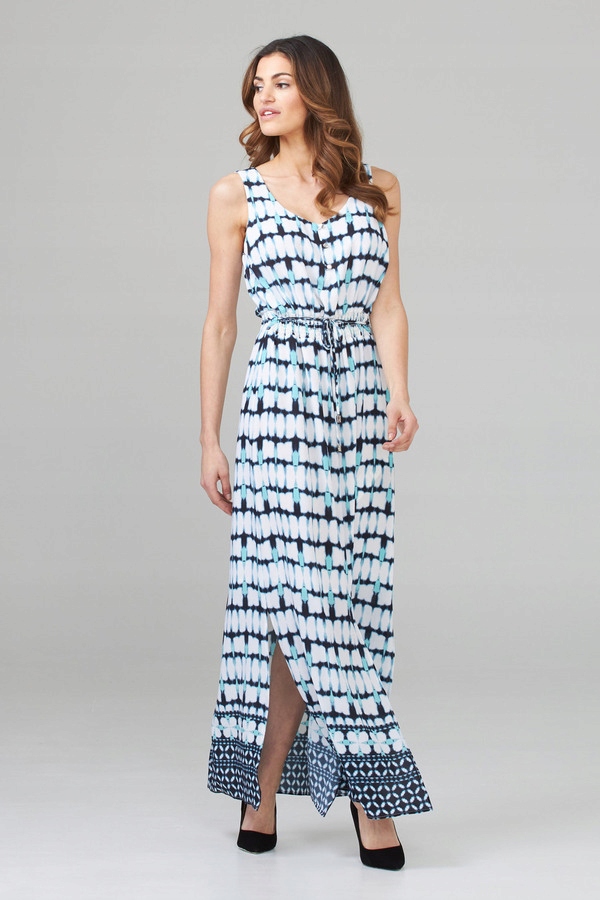 Niebieska Sukienka Damska Joseph Ribkoff z Printem i elastycznym Pasem r.32 Kolekcja Wiosna/Lato 2023