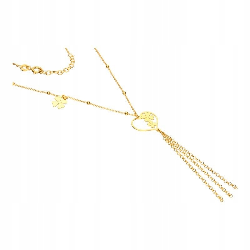 Stříbrný pozlacený náhrdelník 925 se srdíčkem a čtyřlístky jako dárek