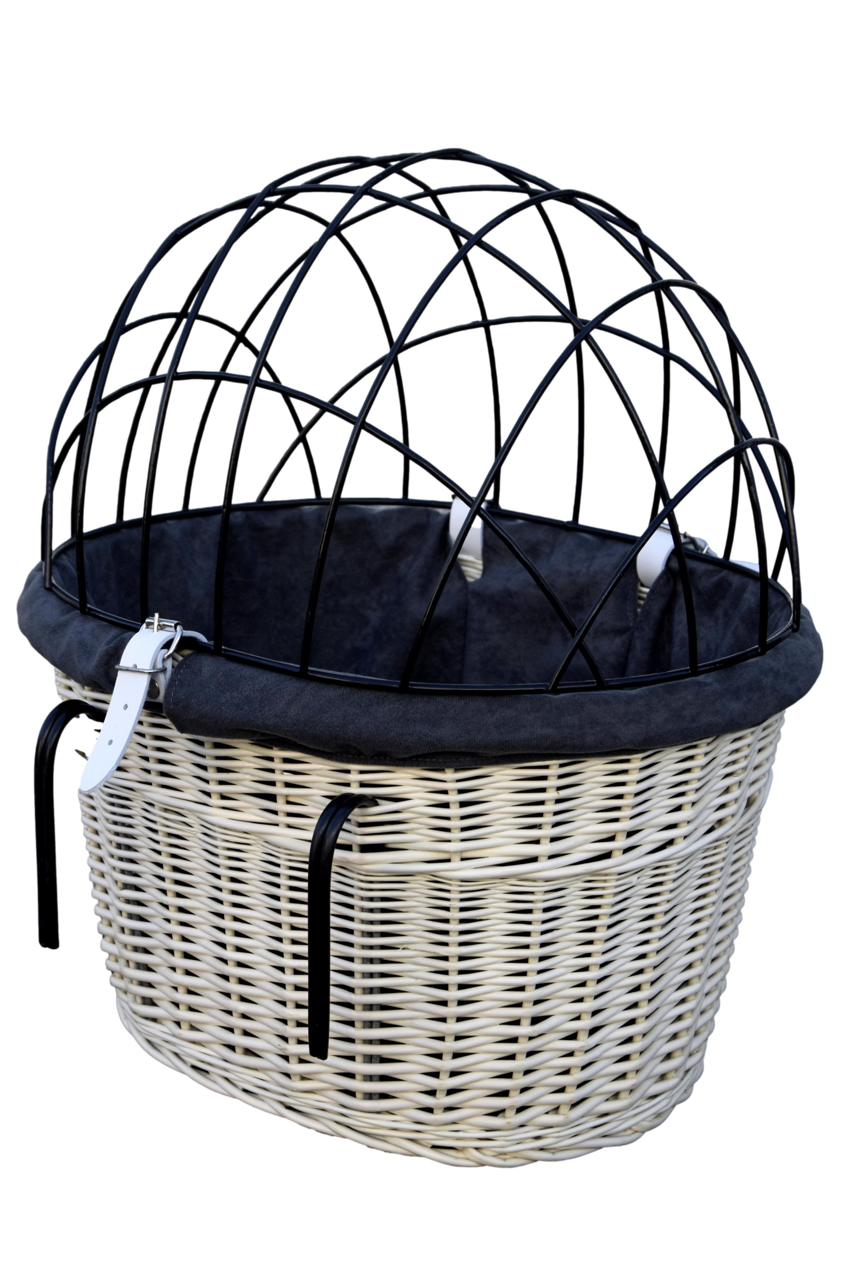 Kosz z wikliny na rower Koszyk z kratką transporter z Obszyciem Biały