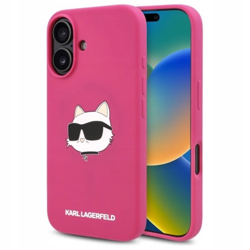 Karl Lagerfeld Silicone Choupette Head Print MagSafe Pouzdro pro iPhone 16 (fuchsiová barva)