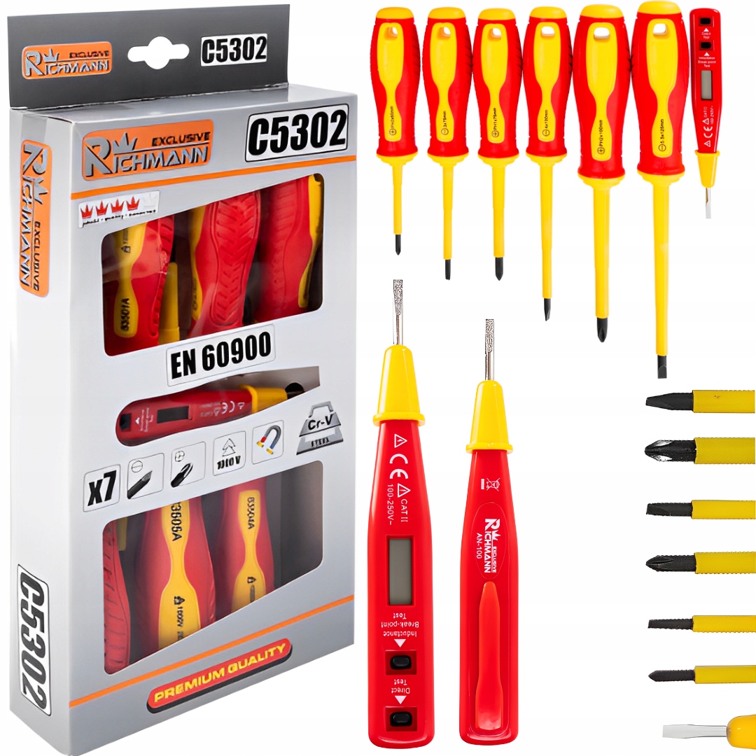 WKRĘTAKI ŚRUBOKRĘTY ELEKTRYCZNE ZESTAW CR-V + PRÓBNIK 6-ELEMENTÓW RICHMANN