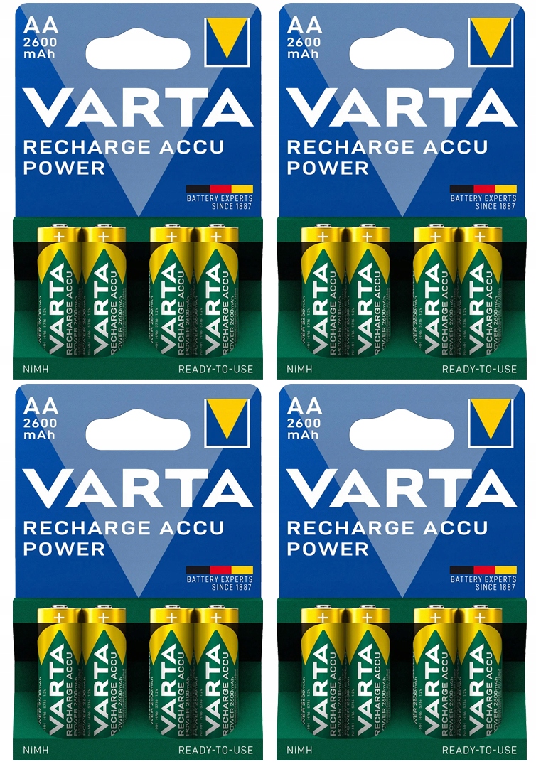 16 Ks Akumulátorov Varta R6 Aa 2600MAH Nimh Opakovane Použiteľné Batérie