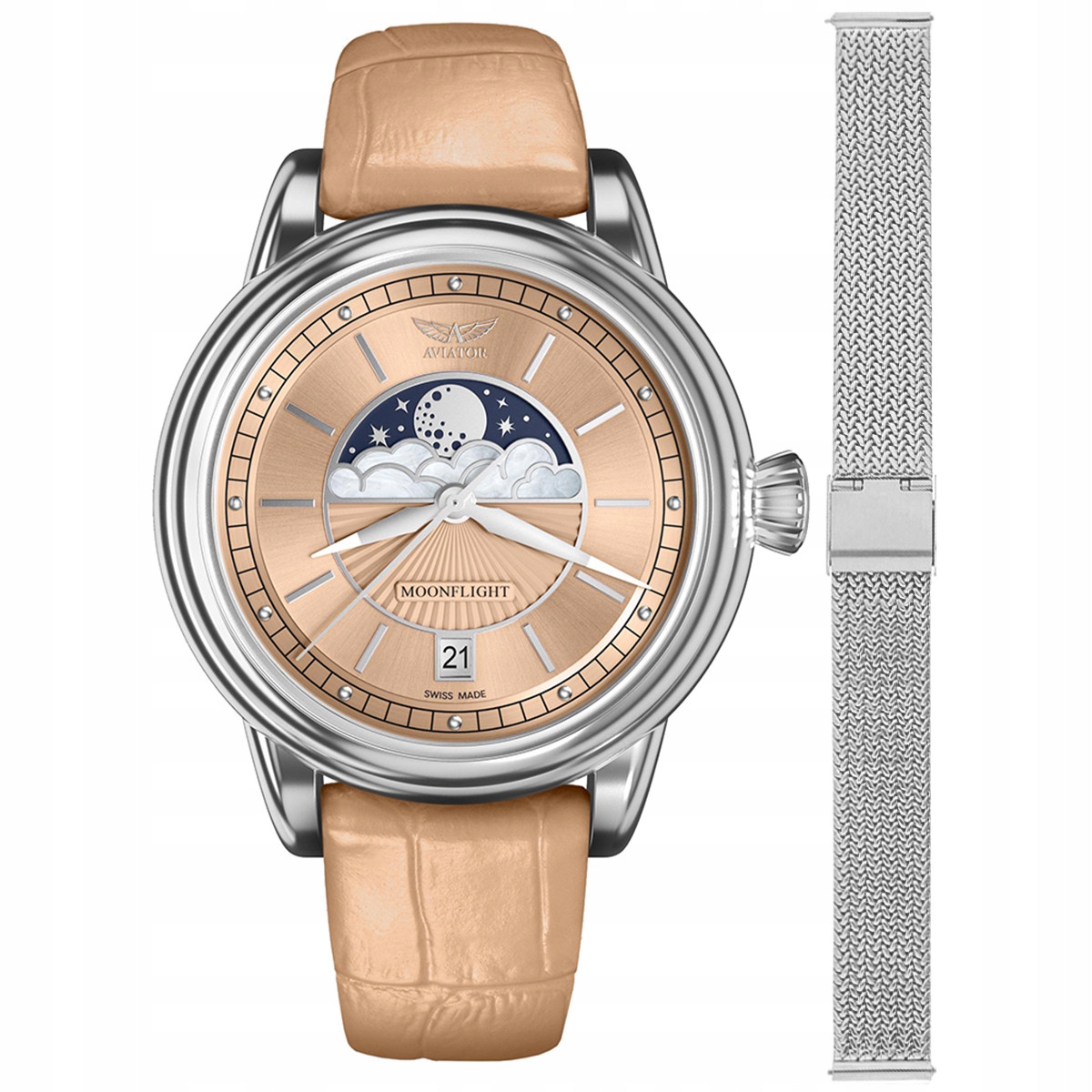 Dámské hodinky Aviator V.1.33.0.259.4-SET stříbrné