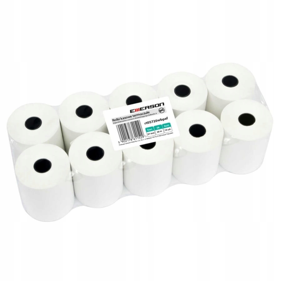 Rolki termiczne EMERSON do kasy fiskalnej, terminala 57x20m, 10 sztuk