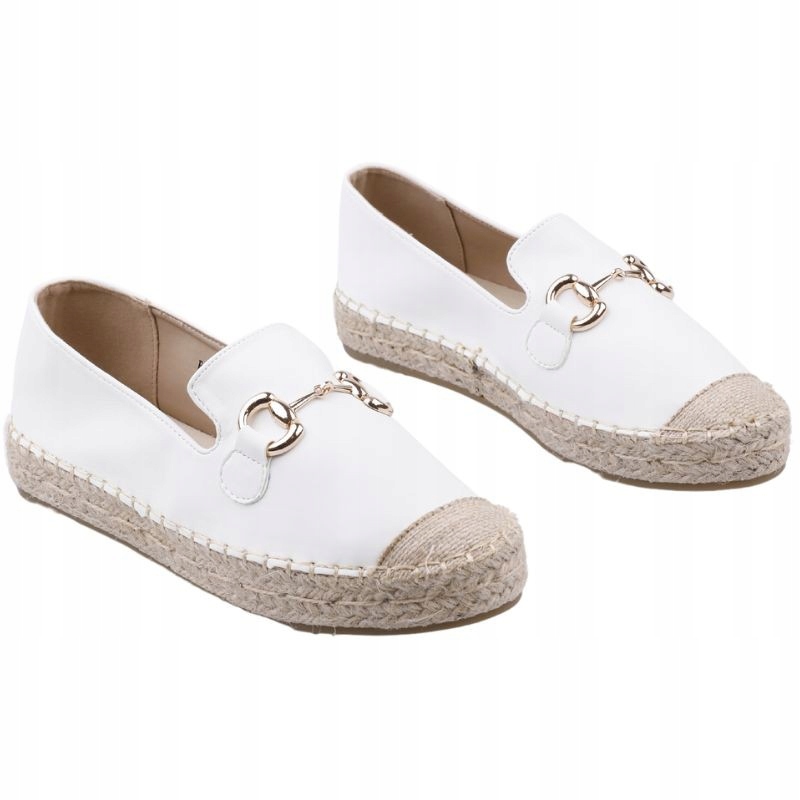 Białe Espardyle Damskie Zamszowe Półbuty Wsuwane Na Grubiej Podesztwie