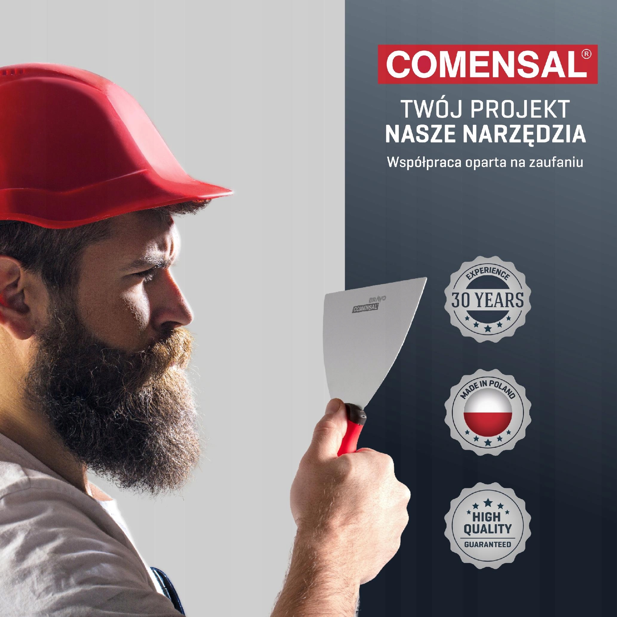 COMENSAL SZPACHELKA DO GŁADZI PŁYT G-K GIPSU NIERDZEWNA 150mm Z NIT-em Typ bloczków podwójny