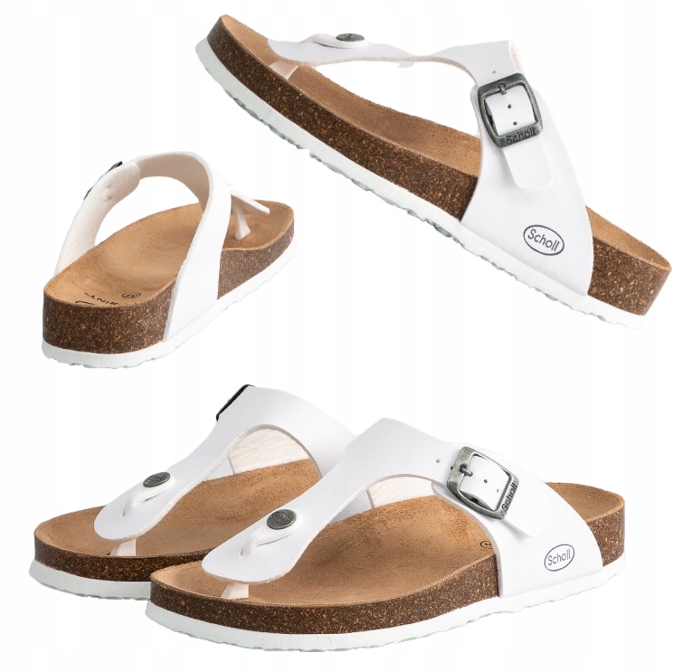 

Białe Buty Damskie Wygodne Klapki Japonki Scholl