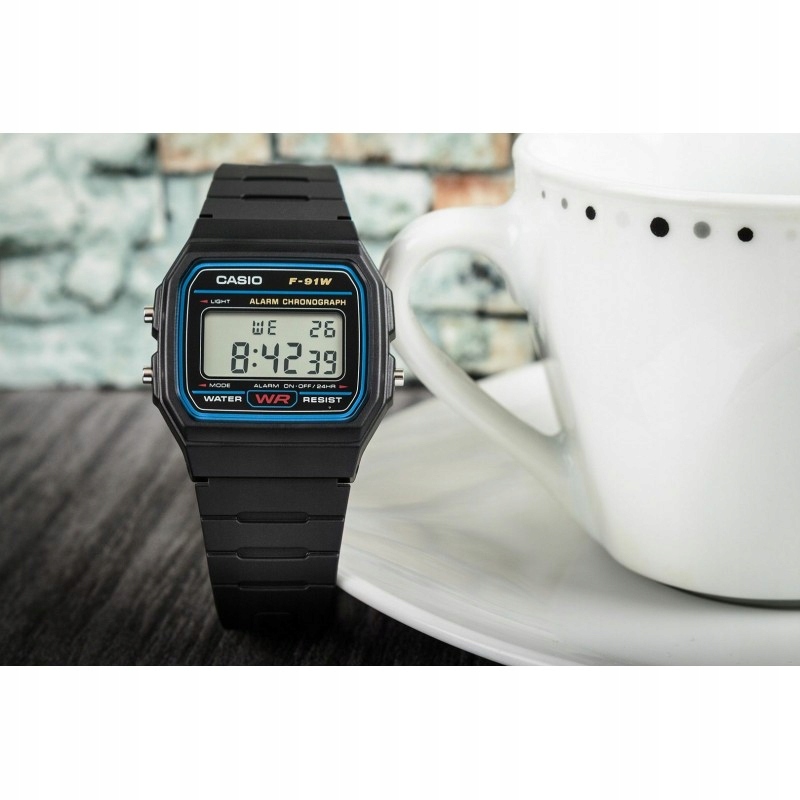 CASIO VINTAGE DIGITAL 33mm F-91W-1YEG+ Grawer Gratis Mechanizm kwarcowy
