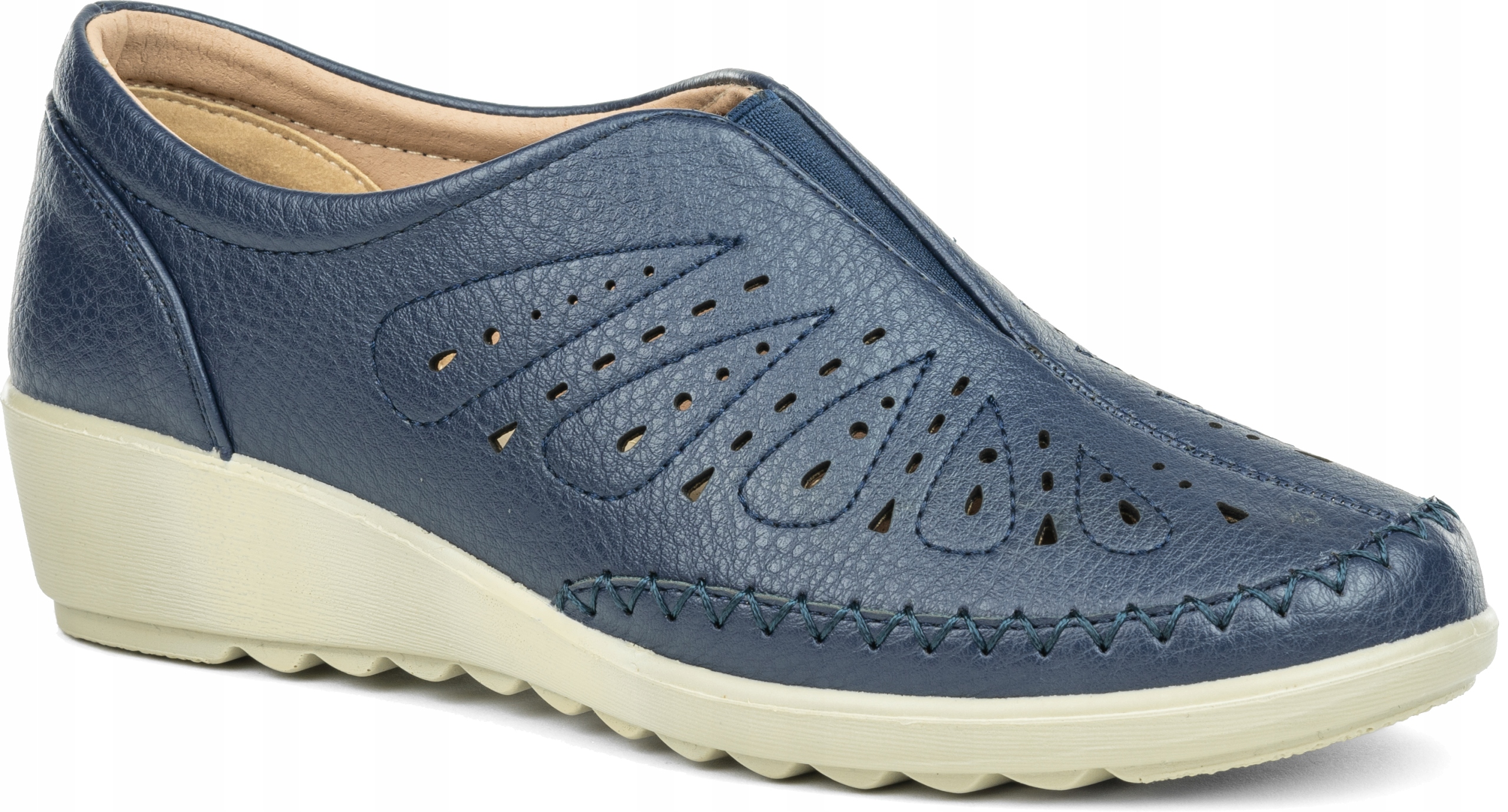 Dámské polobotky s vroubkovaným vzorem Kůže na klínku Tuhost H námořnická modrá Wojtyłko 36