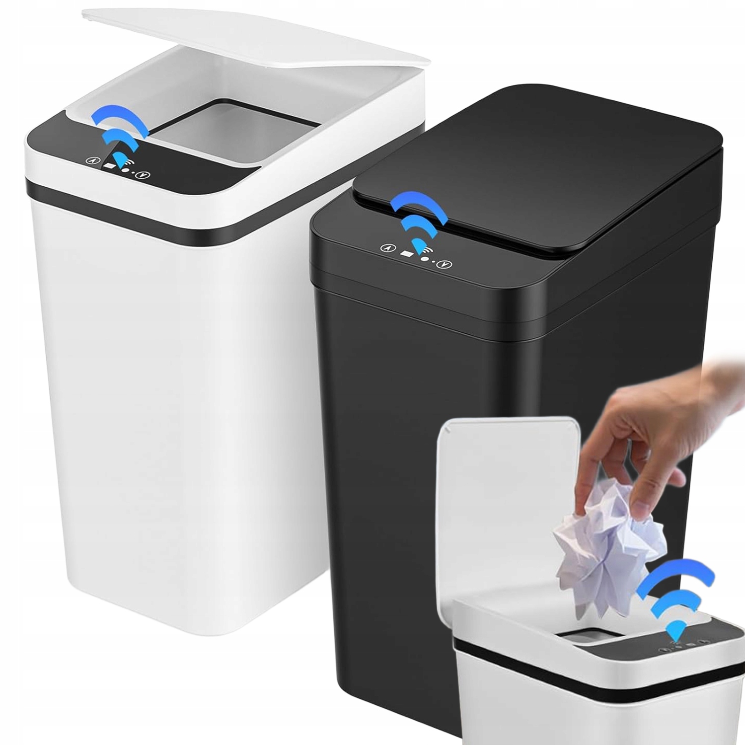 Levně Bílý Černý Odpadkový Koš Automatický S Bezdotykovým Senzorem Pohybu 12 L