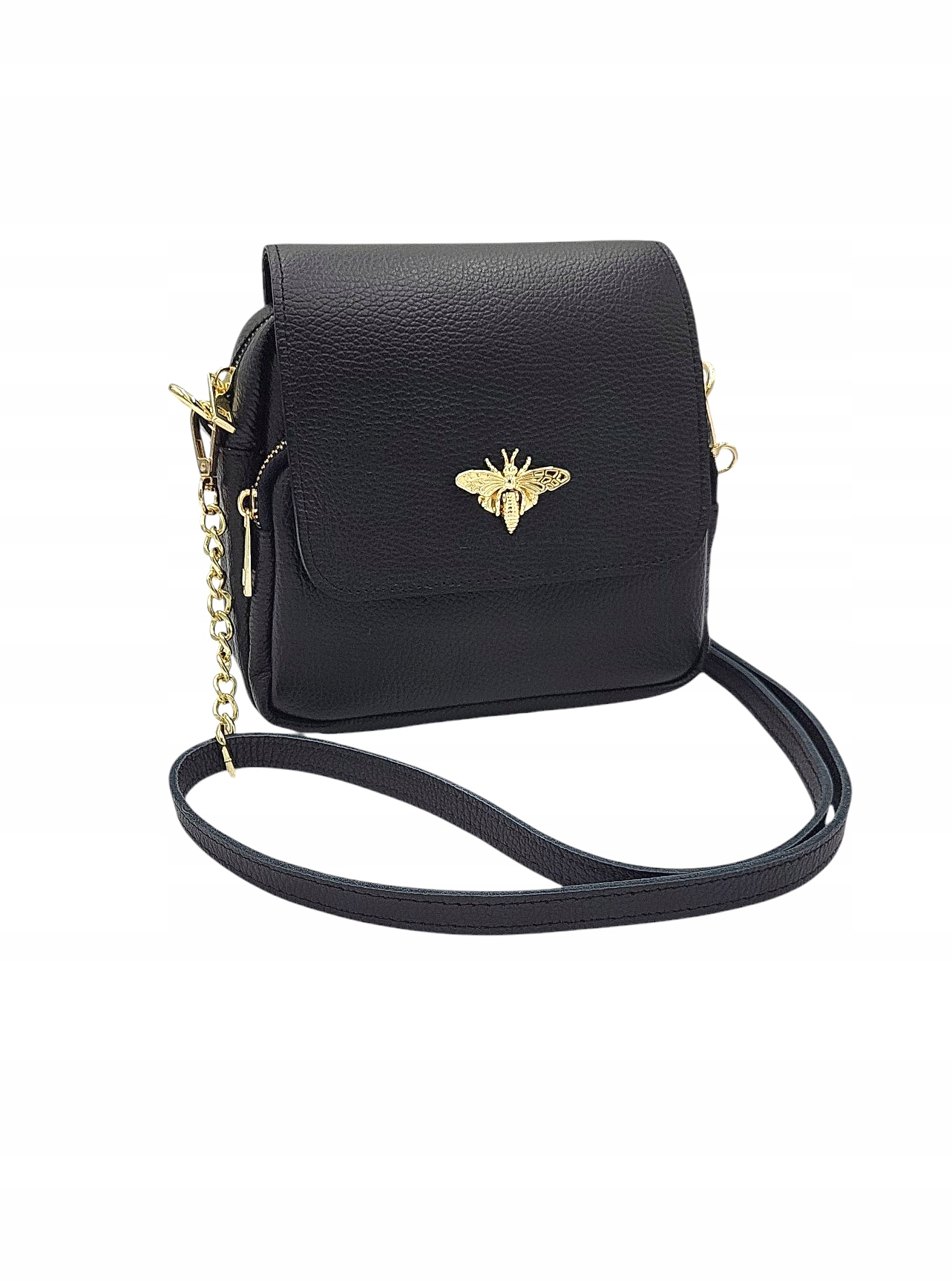 Taška včelka s klopou Laura Biaggi černá kožená