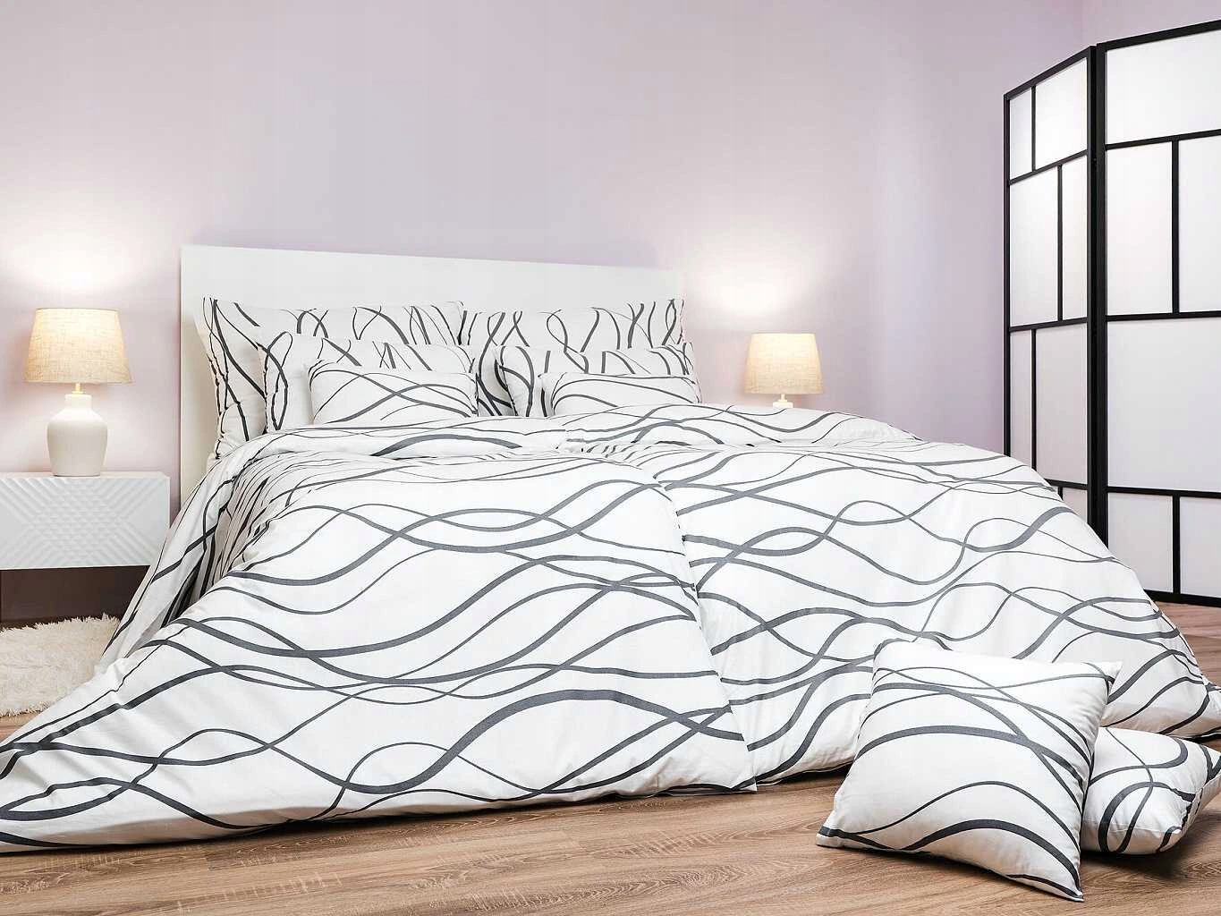 Obliečky krep Vlny tmavo šedé na bielom 240x200, 2x70x90 cm