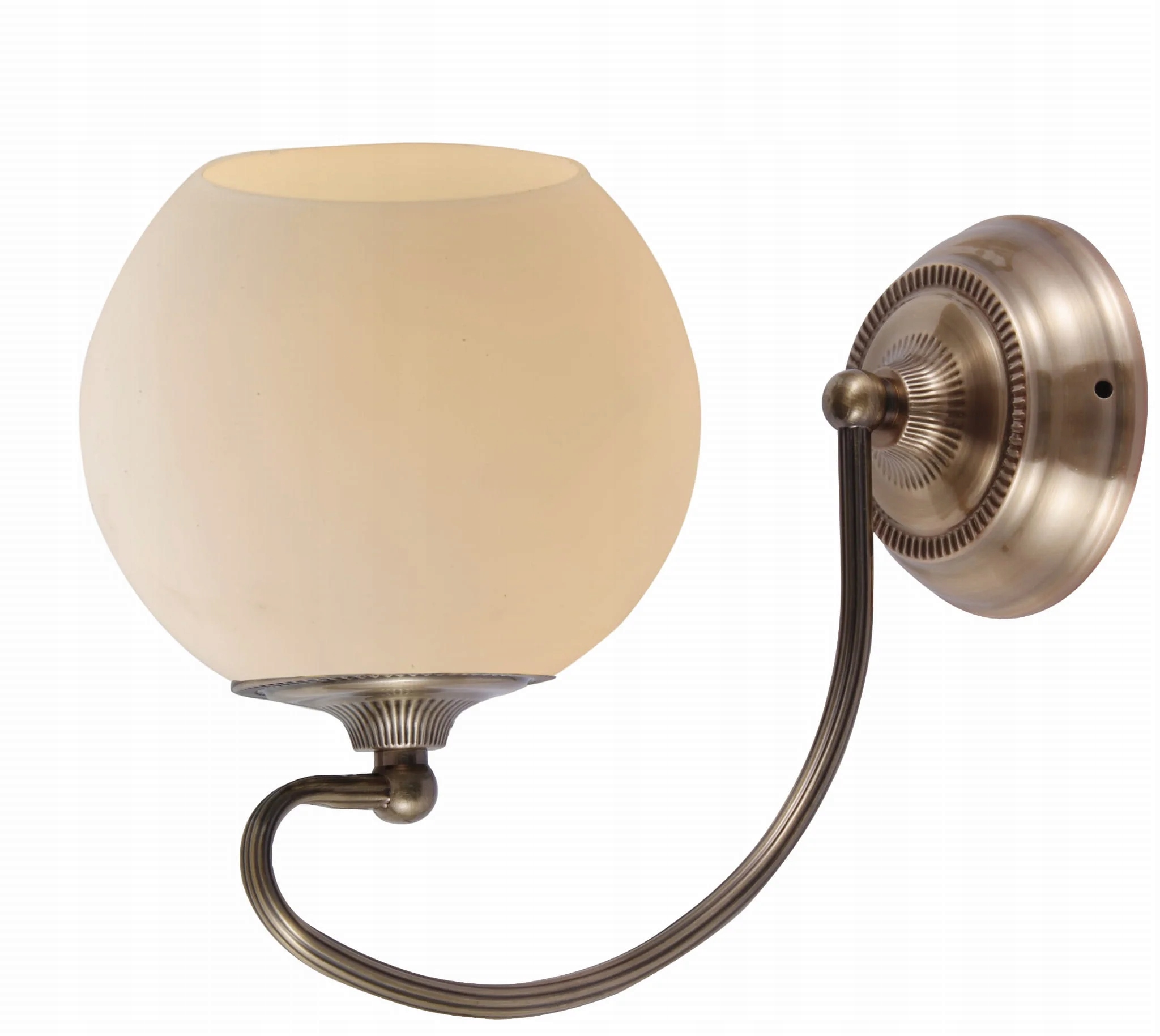 Nástěnná lampa mosazná skleněná bílá, klasické stínidlo Candellux