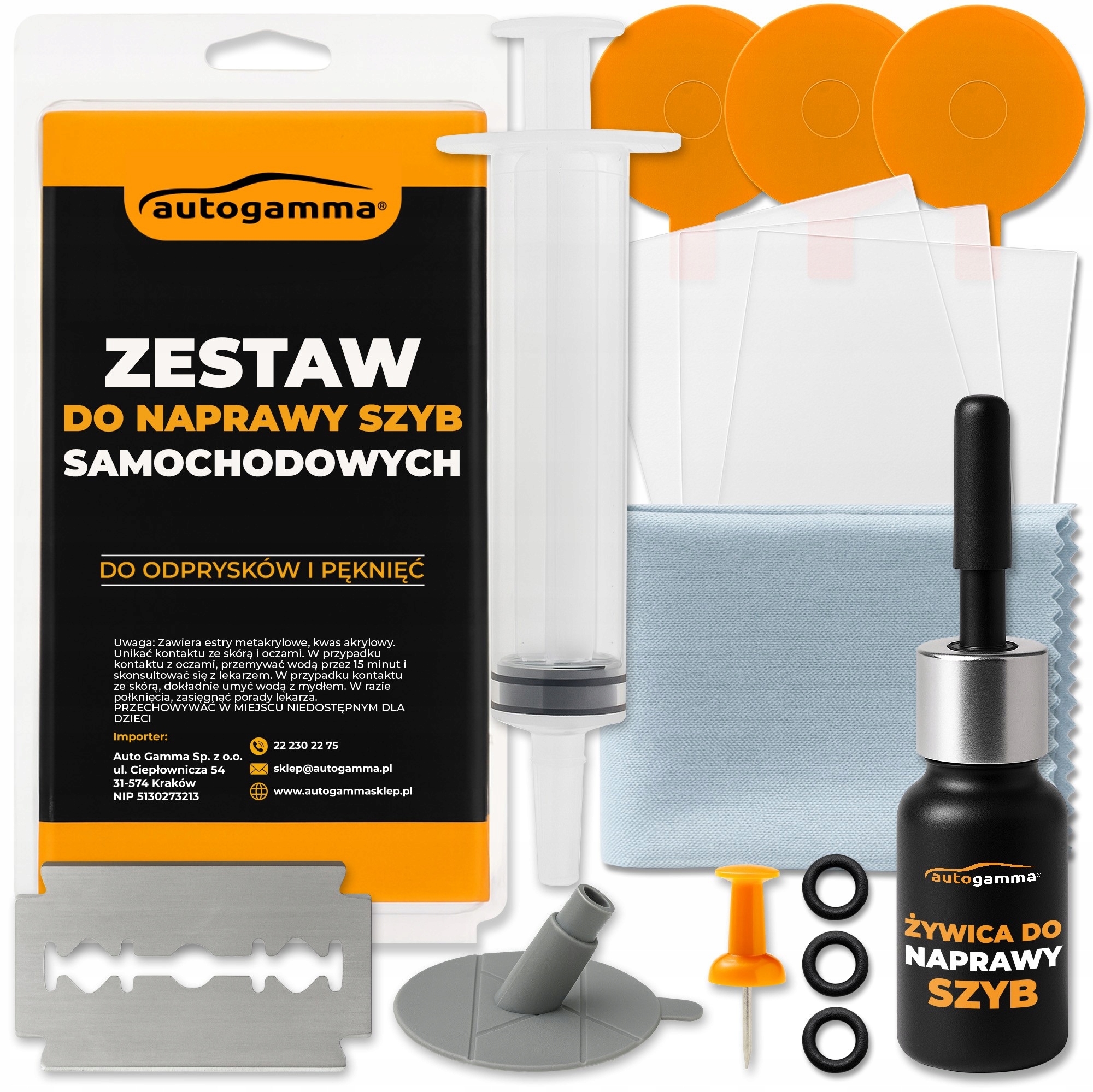 Zestaw do Naprawy Szyby Samochodowej Auta Odpryski Pęknięcia Klej Żywica Uv