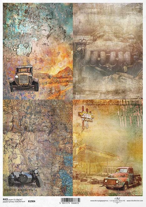 Papier Ryżowy R1904 z włoskami A4 samochód retro
