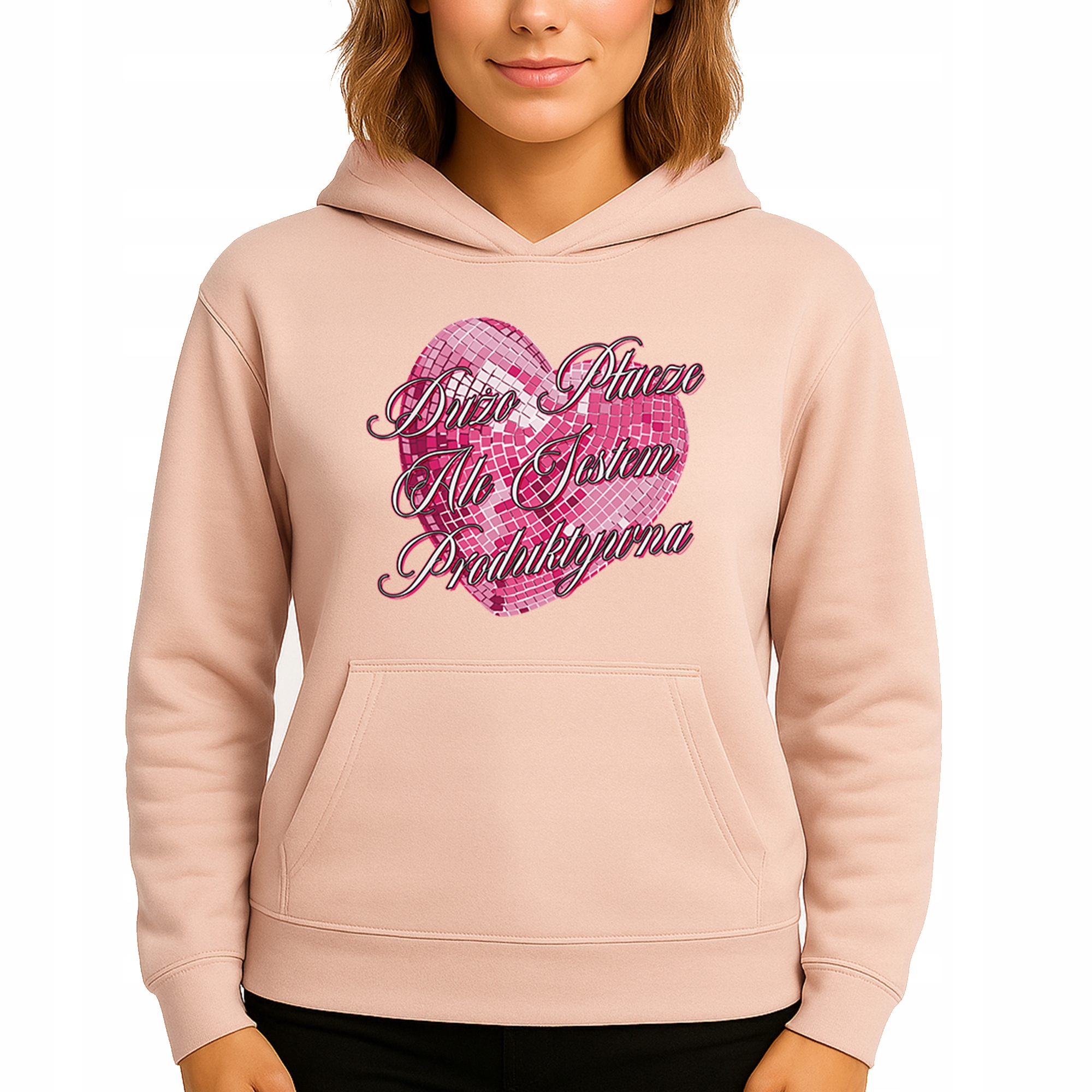 Mikina S Kapucí Broskvová bavlněná mikina Jsem produktivní Vel S