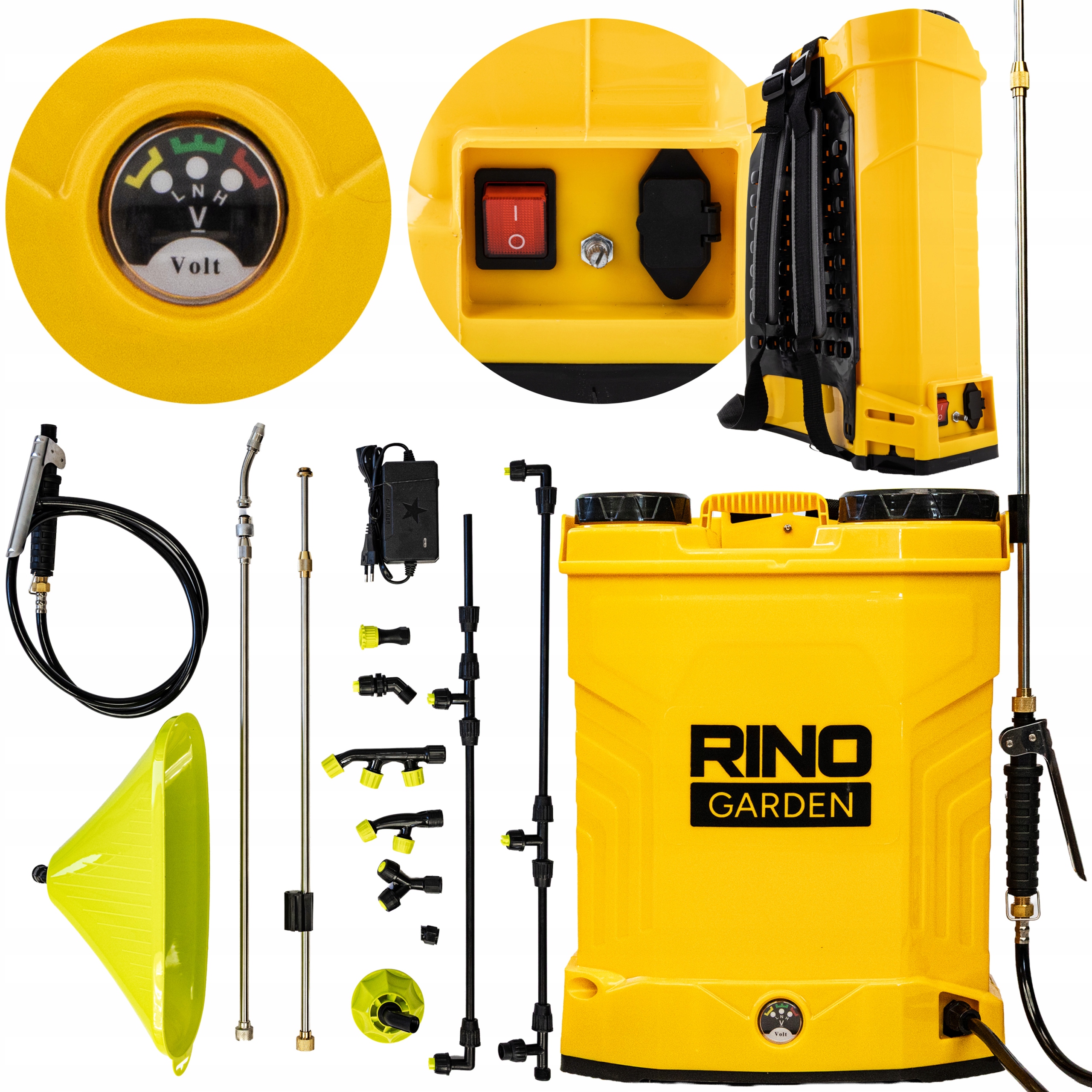 16 L Akumulátorový Tlakový Záhradný Batohový Postrekovač Rino, Sada