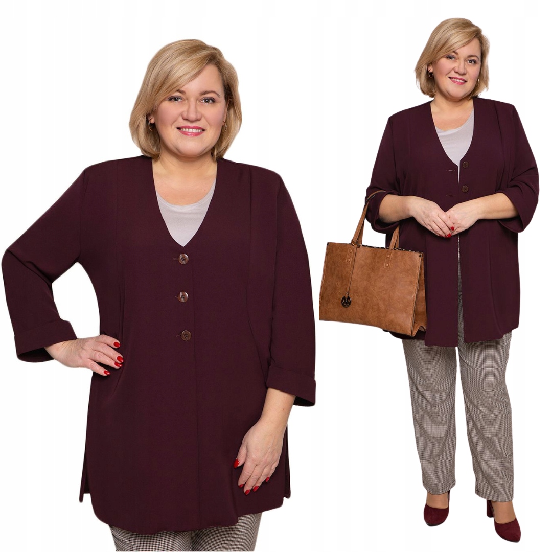 Burgundský volný sako s manžetami, velikost 58
