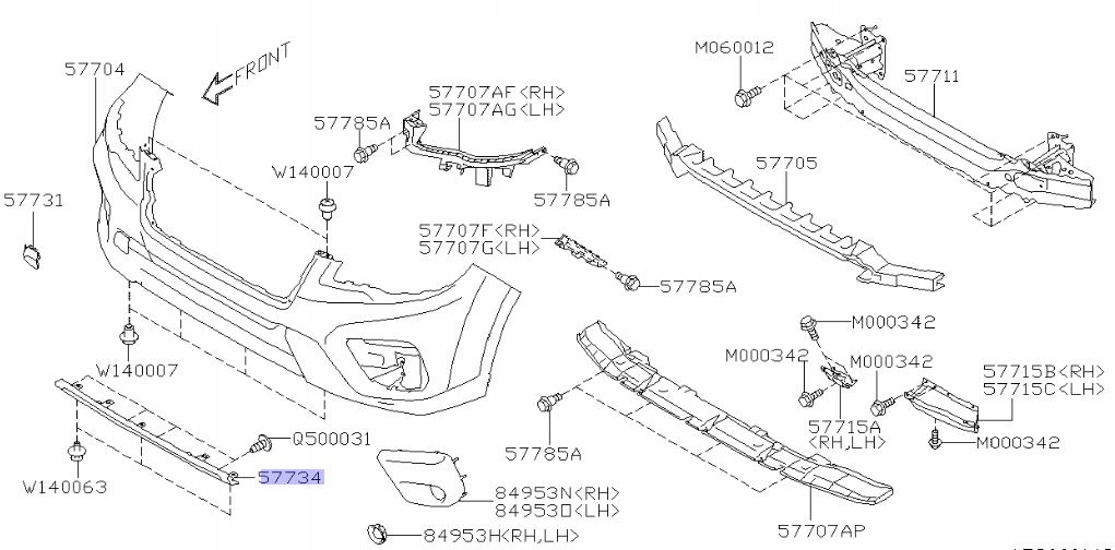 57734SJ030 - НИЖНЯ НАКЛАДКА БАМПЕРА FORESTER V USA ОРИГІНАЛ 18-