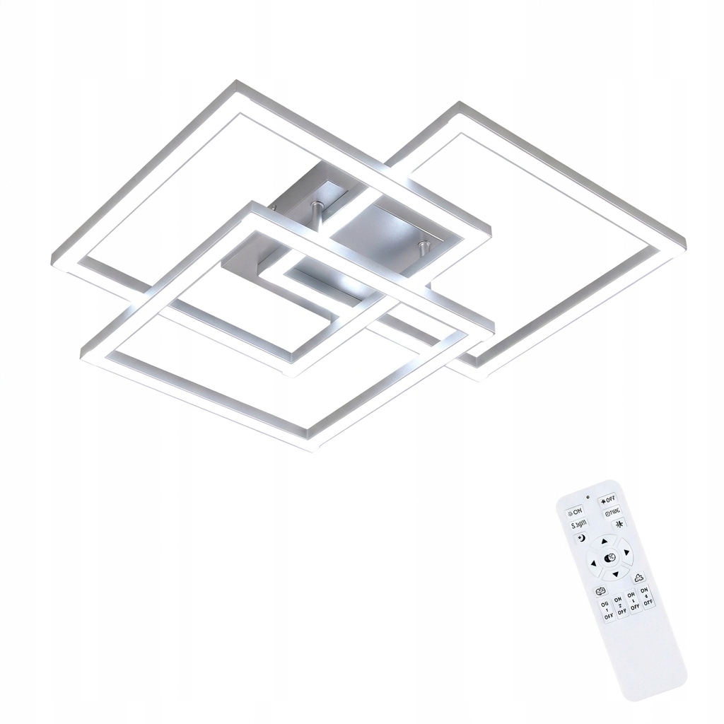 Lampa Sufitowa Led Kwadrat Zyrandol Z Pilotem Srebrny Nowoczesny 40W