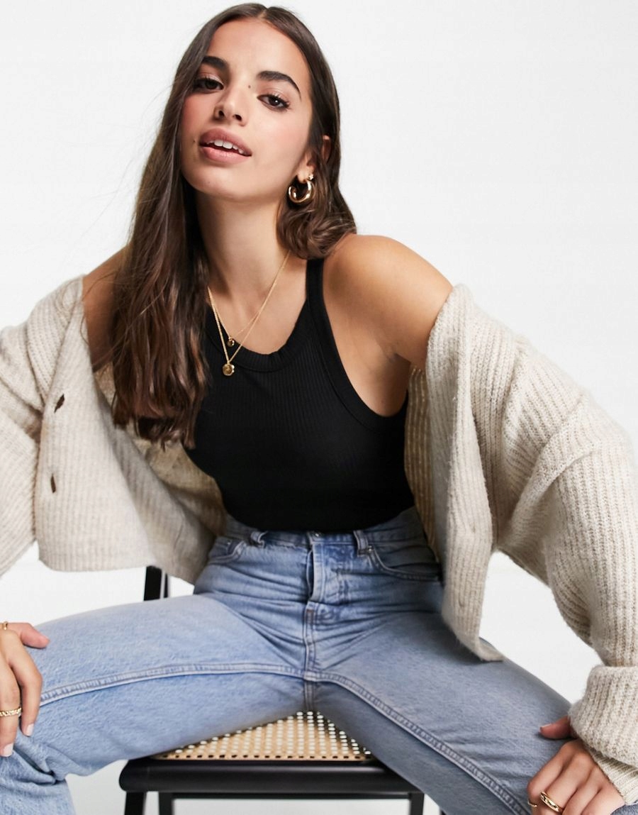 TOP DAMSKI CZARNY CASUAL BAWEŁNA BASIC Rozmiar 38