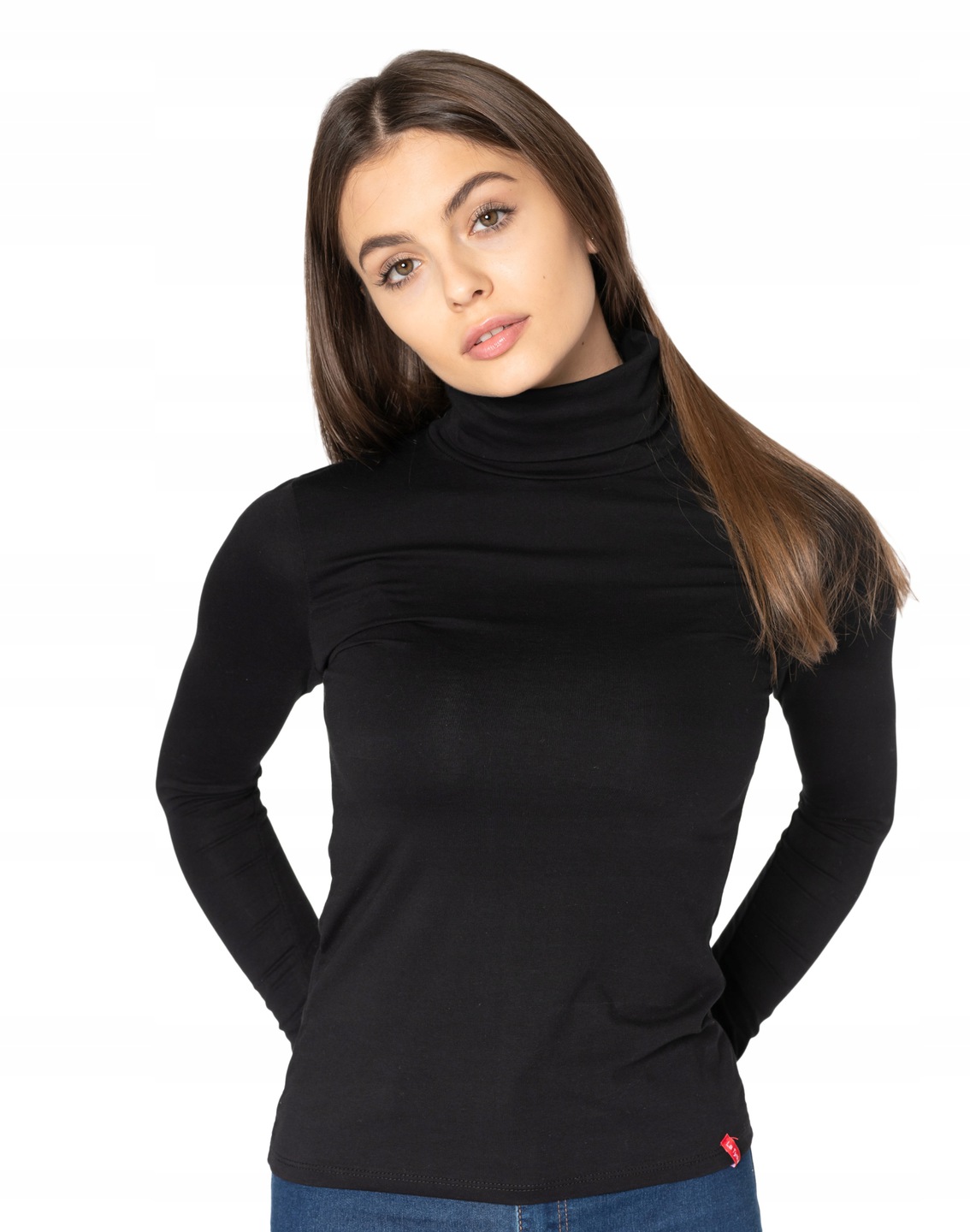 Elegancki Klasyczny Cienki Sweterek Golf Damski Sweter Czarn 8112-01 XL/XXL