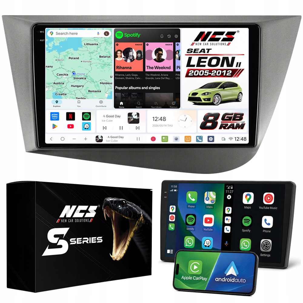 Rádio Navigace Ncs DS9 Seat Leon II 2005-2012 Android 8GB Lte 9″