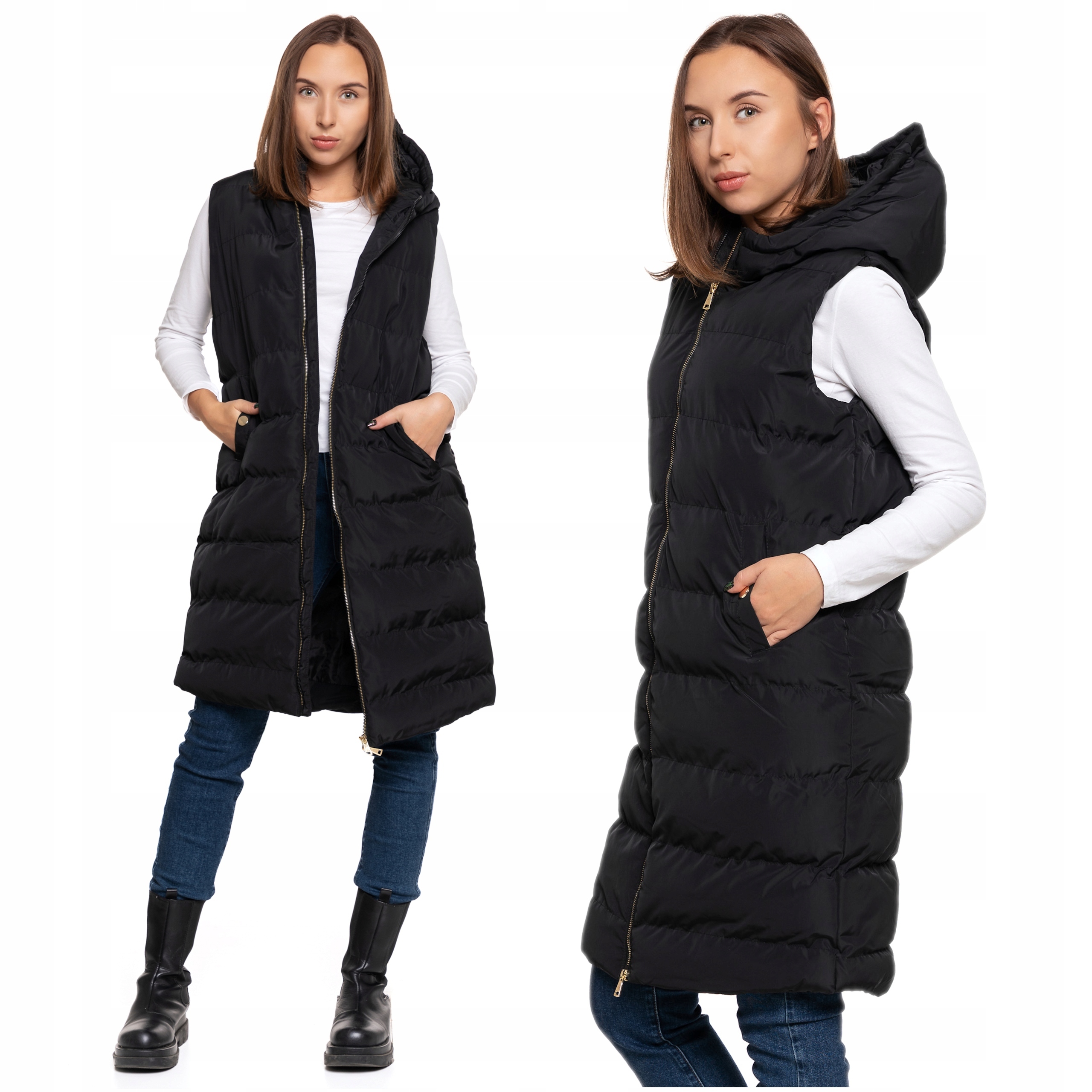 Dlouhá Dámská Vesta ke kolenům prošívaná s kapucí Vesta Moraj S