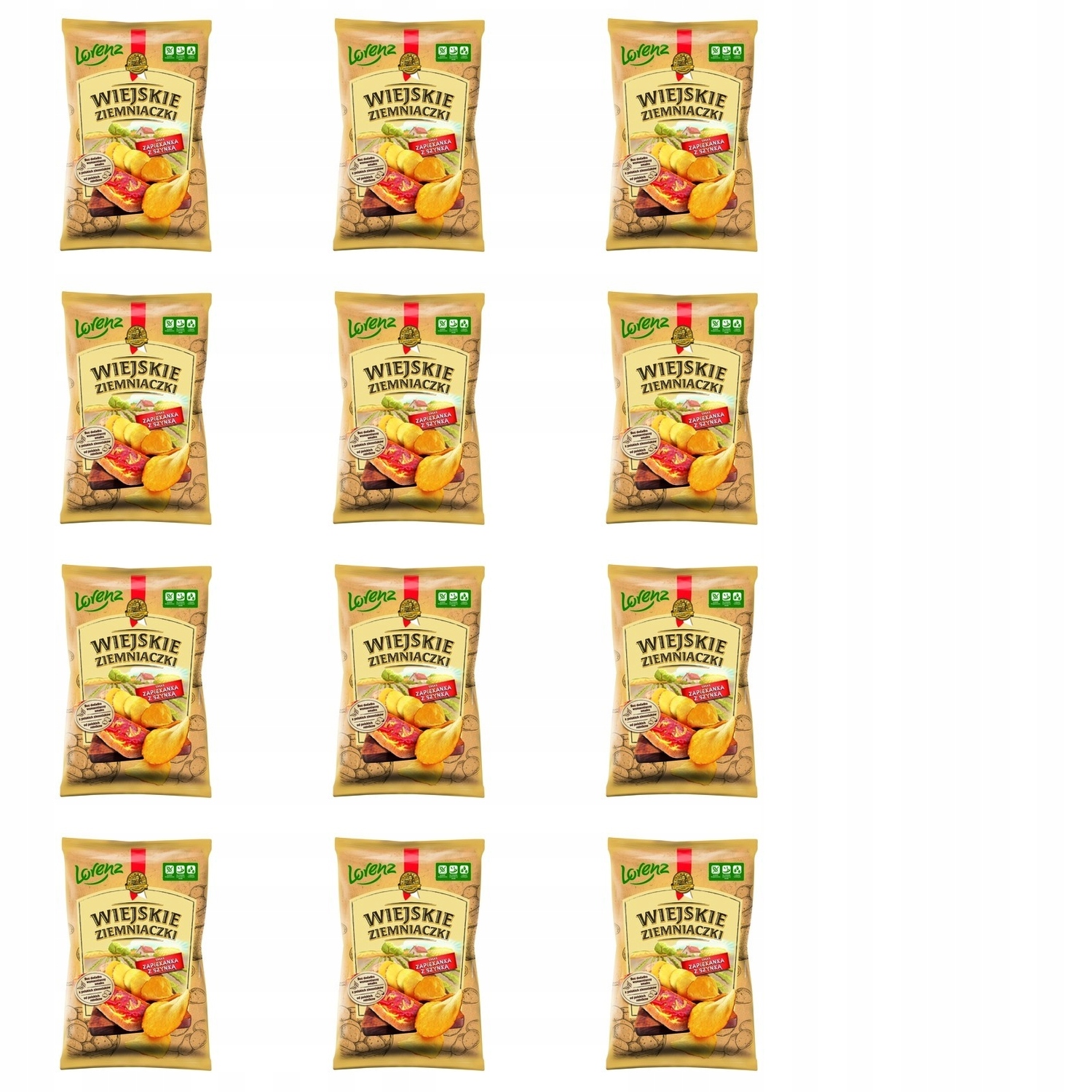 12x 130g Wiejskie ziemniaczki zapiekanka z szynką chipsy Karton