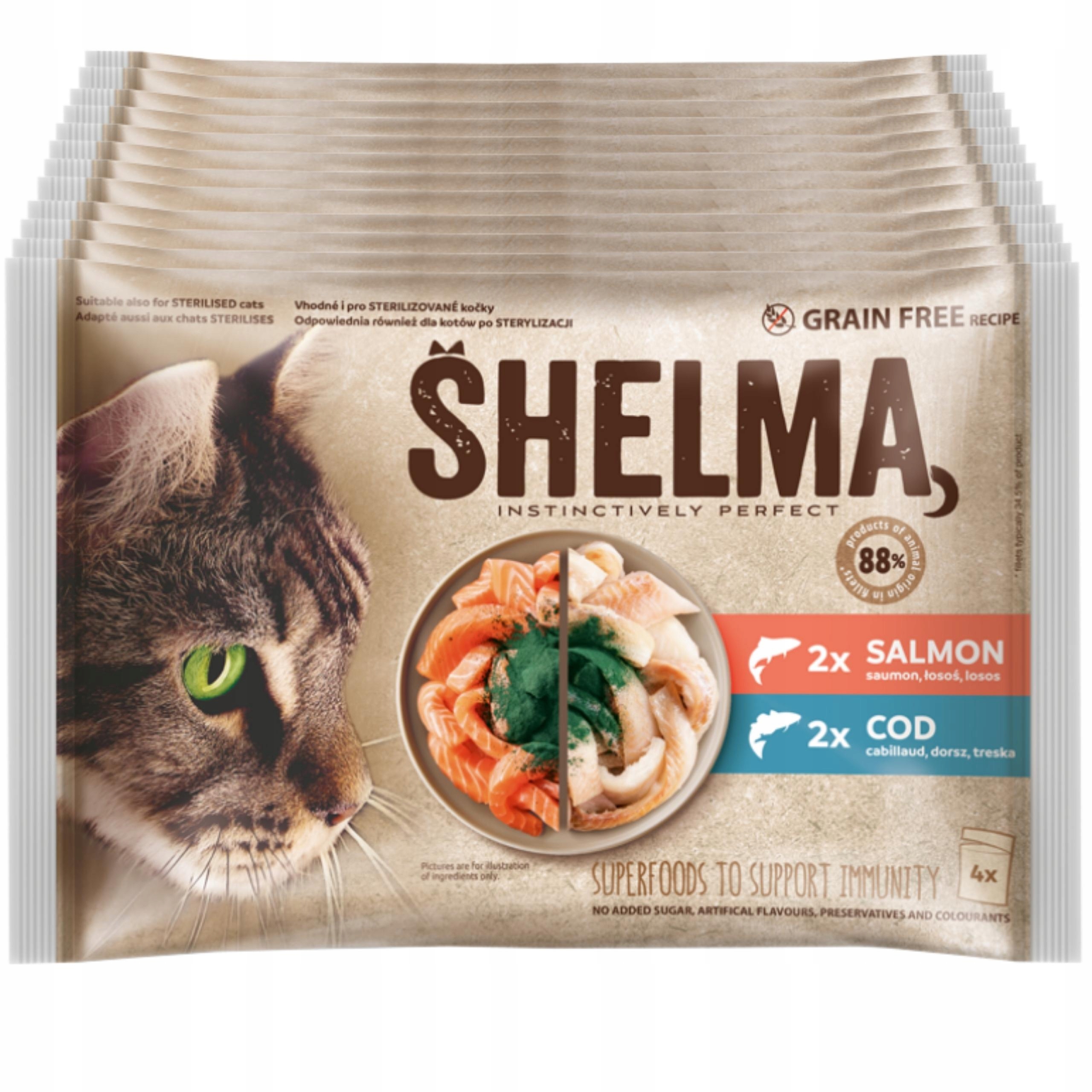 Mokré Krmivo Pro Kočky Shelma Sáčky MIX Losos Příčesek 48x85 G