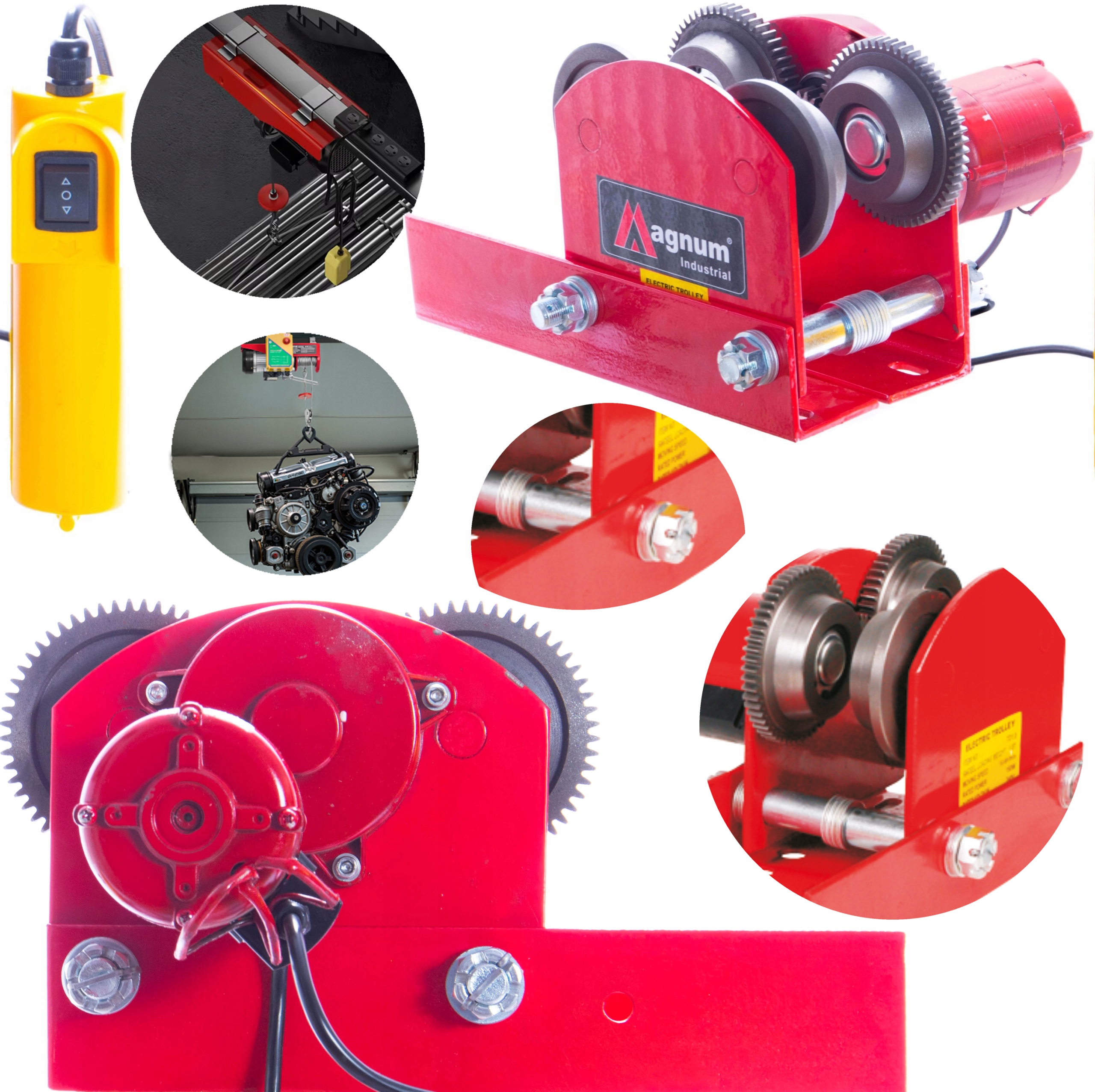 Profesionální Elektrický Pojízdný Jeřábový Vozík 1T Magnum, Naviják, Dálkové Ovládání