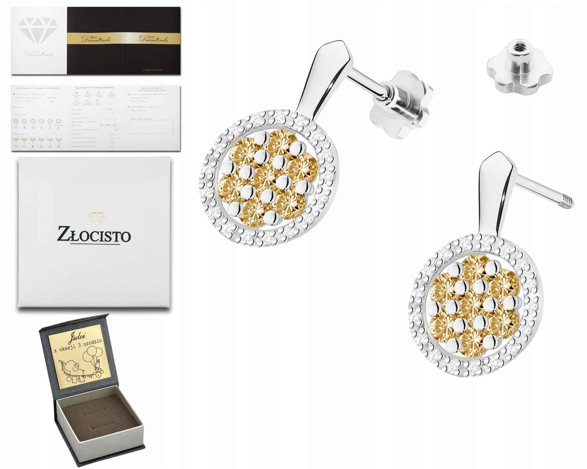 Bílé Zlato Náušnice S Hnědými Brilianty Na Šroubovací Tyči Zlato 585