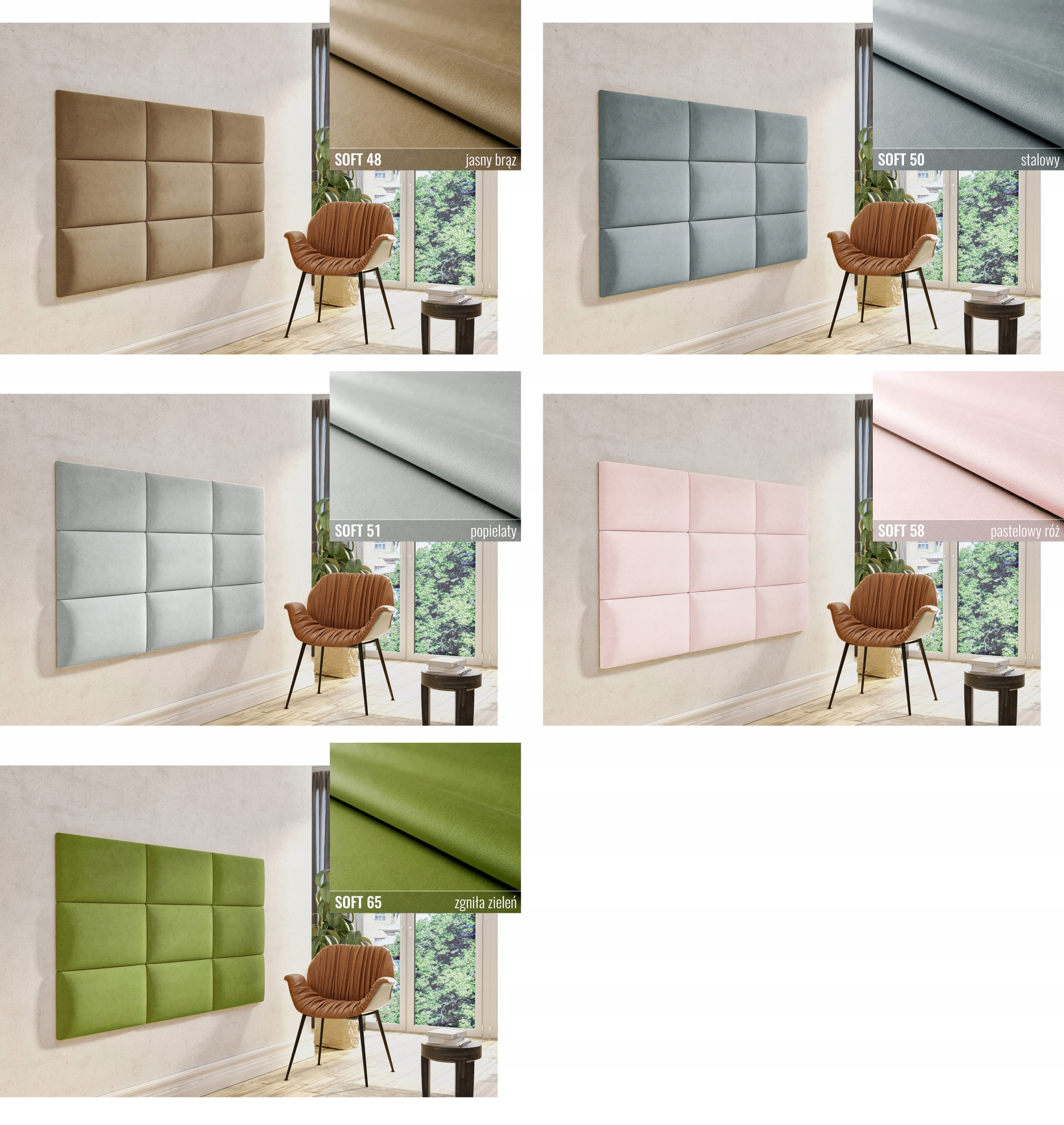 SOFT PANELE ŚCIENNE TAPICEROWANE 60 x 40 PREMIUM Długość 60 cm
