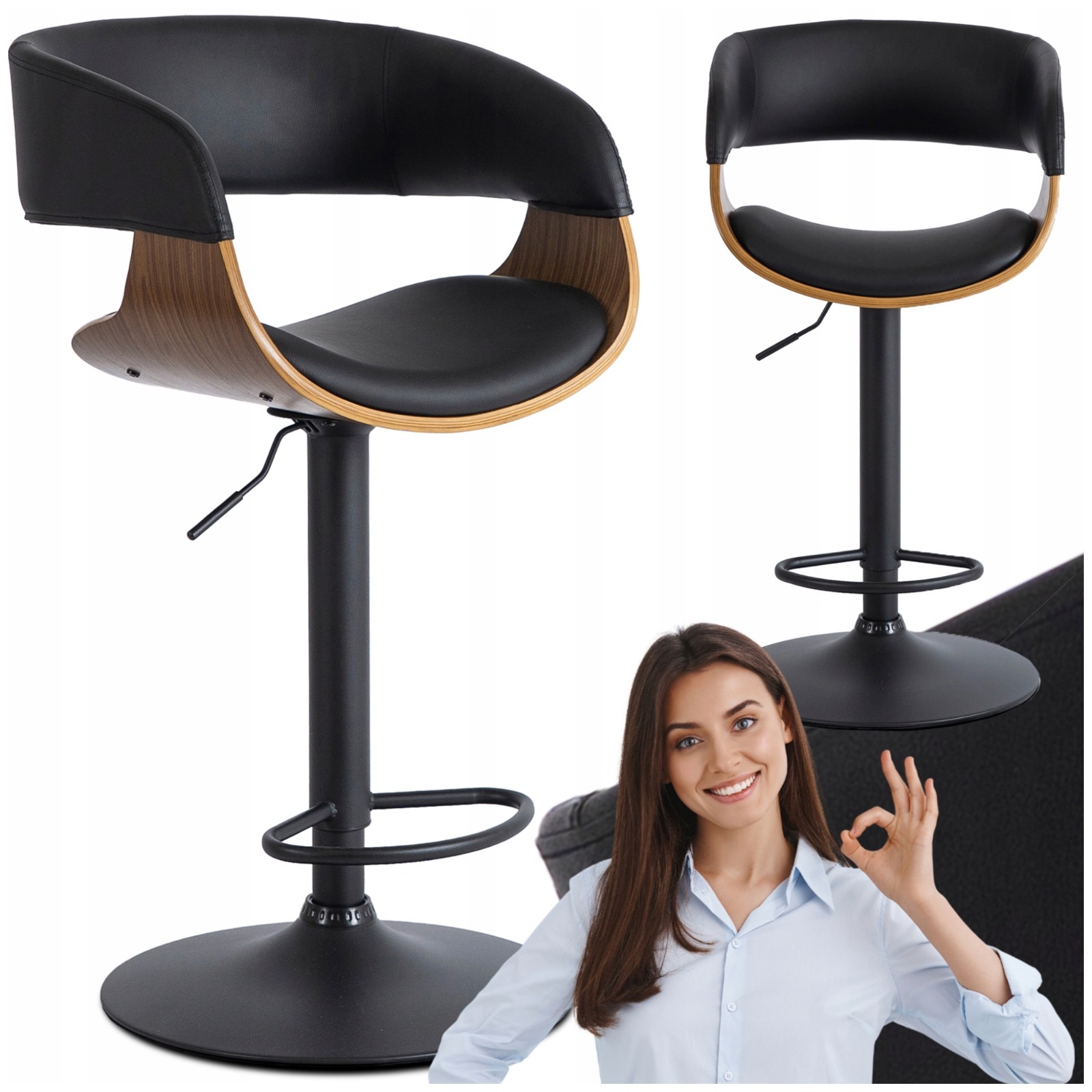 Barová Židle Otočná barová židle s regulací výšky Loft Ořech Oregon