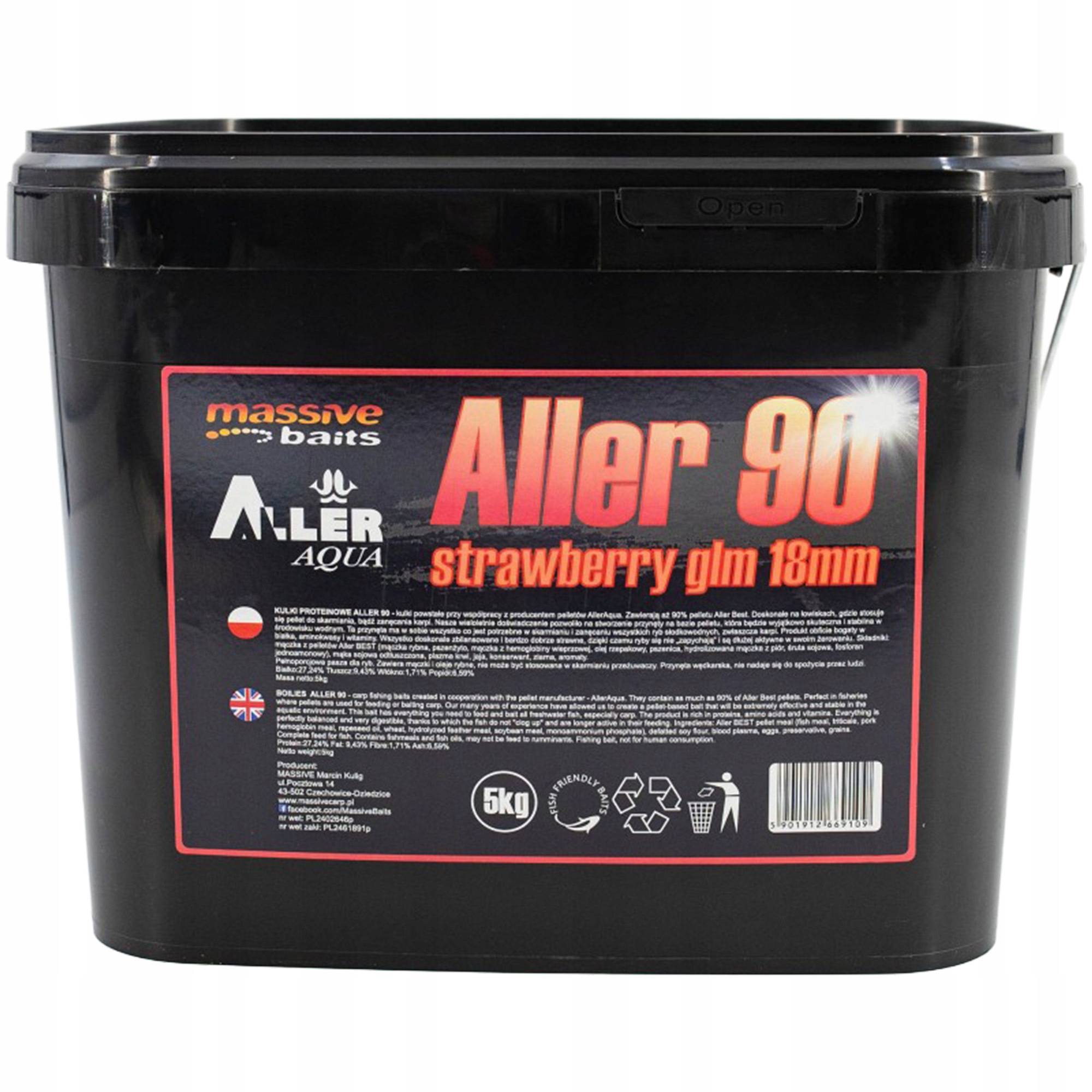 Kuličky Massive Baits Aller 90 Strawberry Glm 18 mm 5 kg