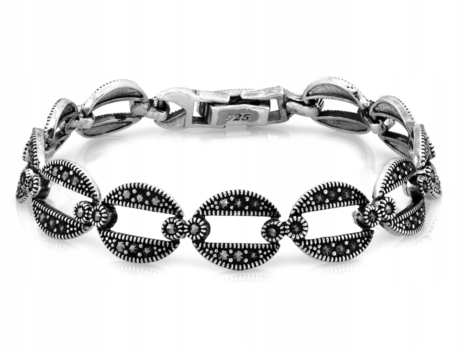 Stříbrný náramek pro ženu 925 oxidovaný s Markýzami jako dárek r18