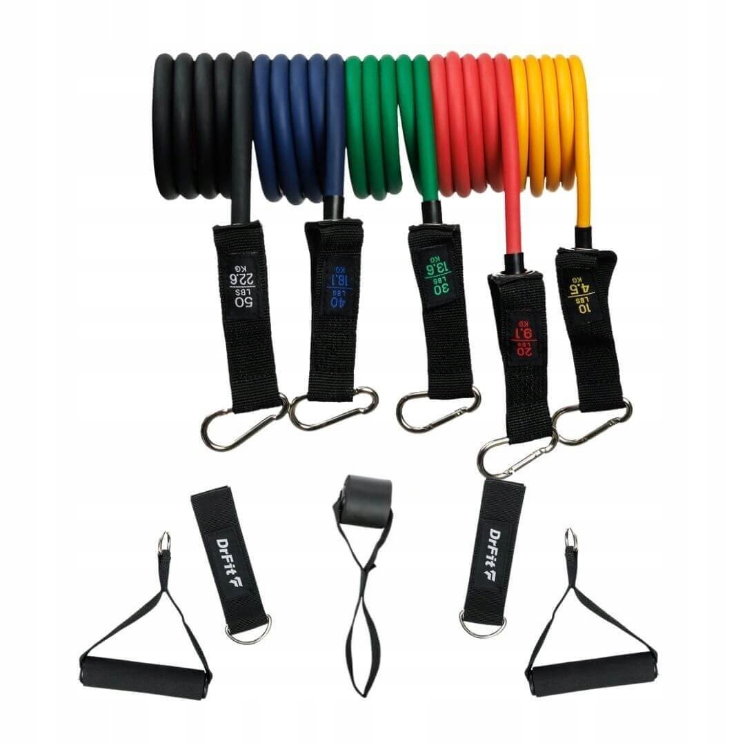 DrFit Zestaw 5 gum oporowych do rehabilitacji z akcesoriami