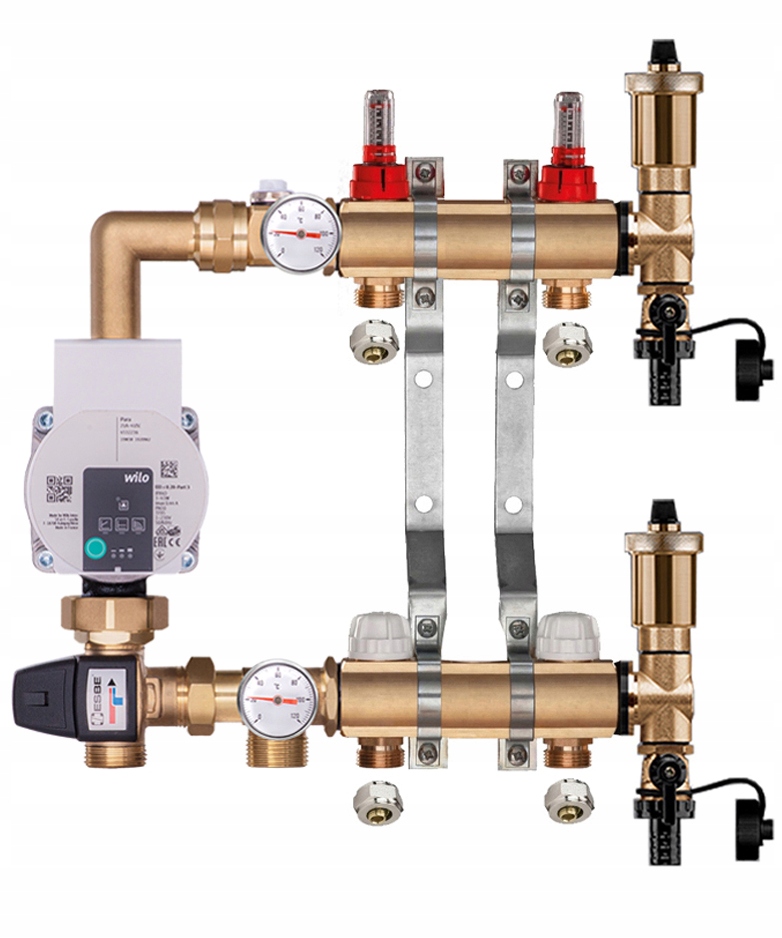 Mosazný rozdělovač pro podlahovku 2 s Čerpací Skupinou Wilo Pex Spojky