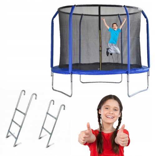 TRAMPOLINA OGRODOWA SIATKA DRABINKA z siatką 8FT / 252cm NIEBIESKA