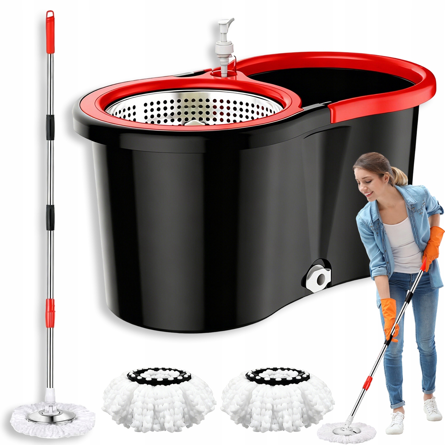 Levně Turbo Rotační Mop 3X Nástavec Mikrovlákno Kbelík Sada Rotační Mop