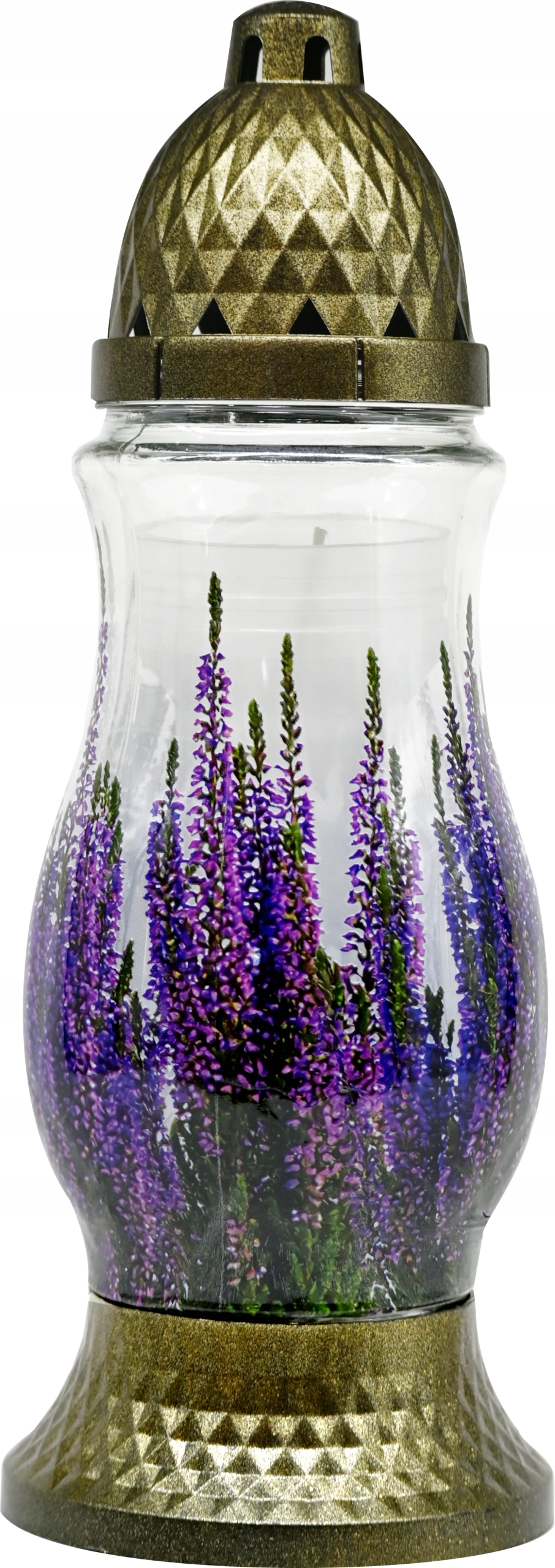 Znicz Powlekany Grafiką z Wrzosem wysokość 28cm