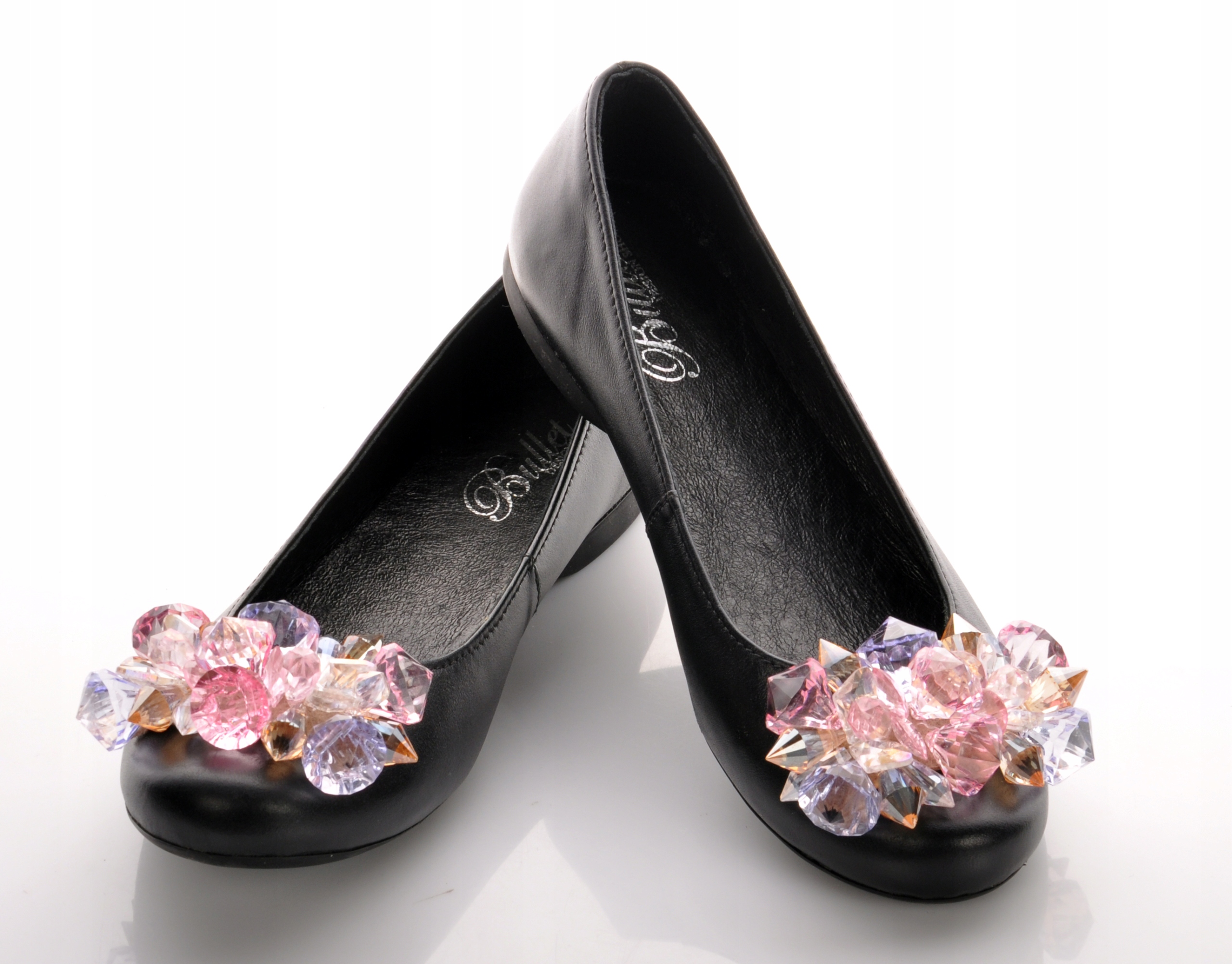 Baleriny skóra KAMYKI CYRKONIE OZDOBA RÓŻ BULLET42 Wzór dominujący bez wzoru