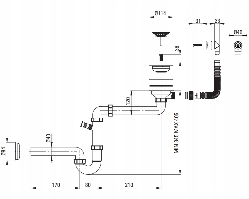 SYFON MANUALNY DO ZLEWOZMYWAKA GRANITOWEGO DEANTE Materiał tworzywo sztuczne