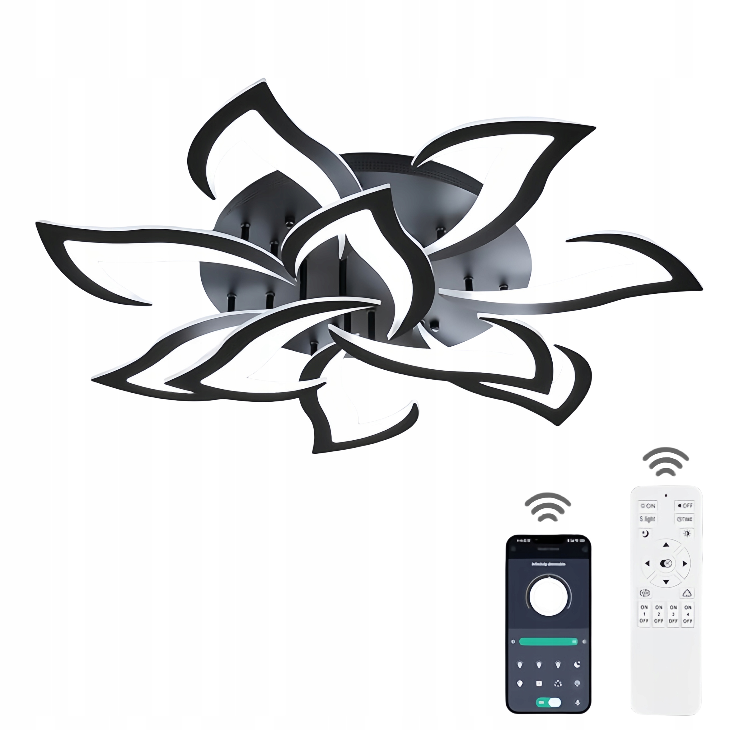 Lampa Sufitowa Led Wisząca Czarny Lotos 10 Ringów Żyrandol Plafon Z Pilotem