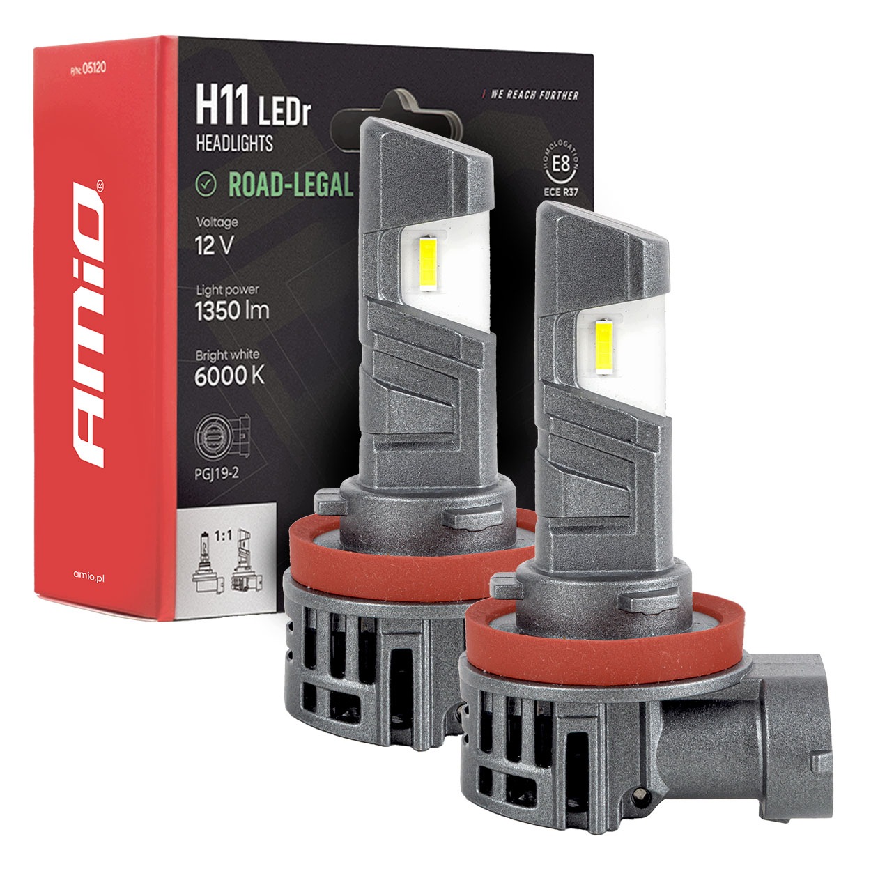 Żarówki samochodowe Led H11 z homologacją drogową R37 2700LM 18W AMIO-05120