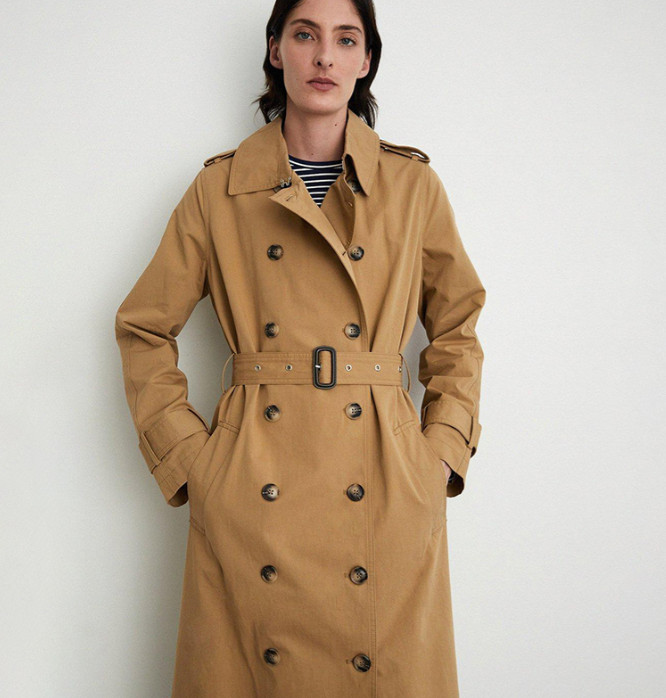 D1F101 Hnědý Trenčkotový Kabát S Páskem Warehouse Xs