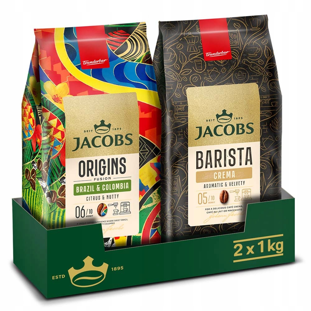 Kawa ziarnista Jacobs Origins Fusion Brazil&Colombia, Barista Crema 2x 1kg